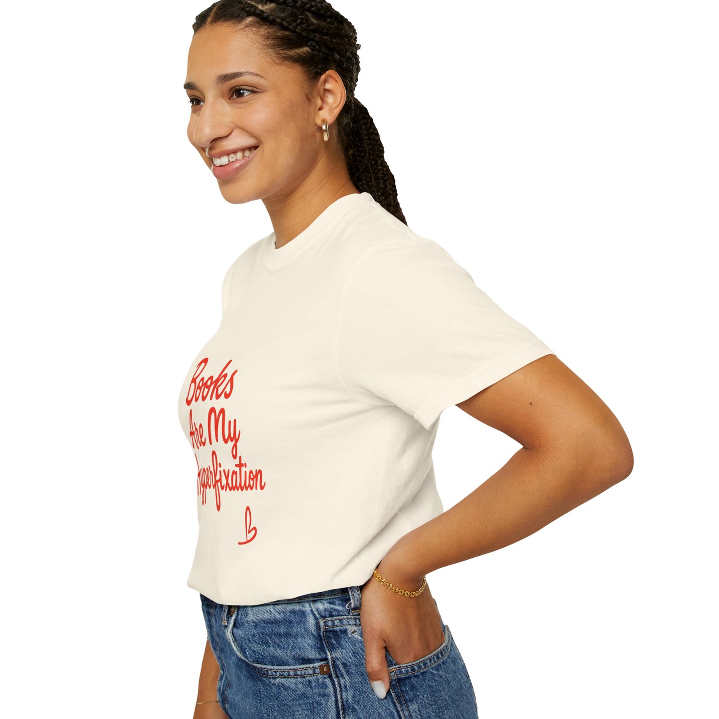 Books Are My Hyperfixation T-Shirt — Cute Red Script Reading Tee for Book Lovers