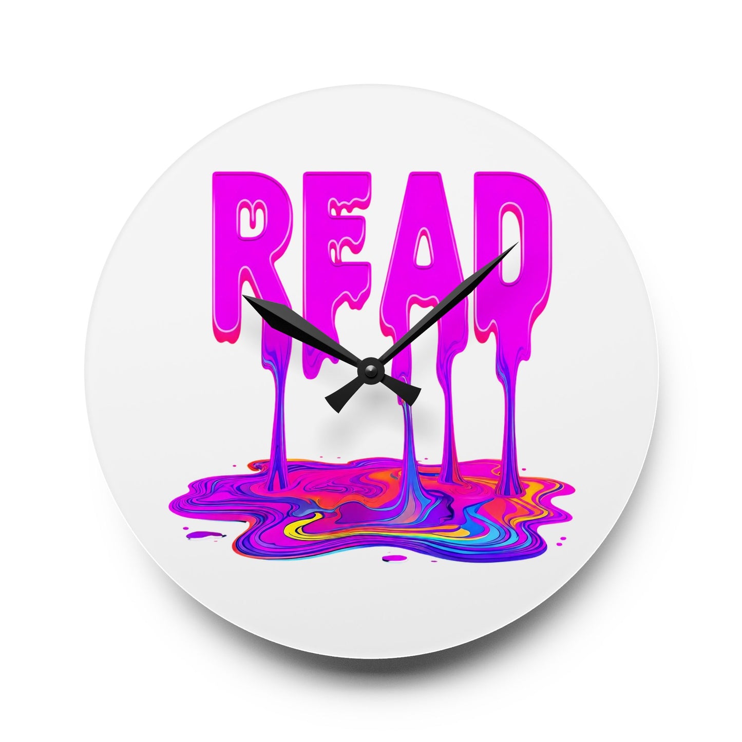 Acrylic Wall Clock — "READ" Drippy Neon Melt Art Clock for Book Lovers