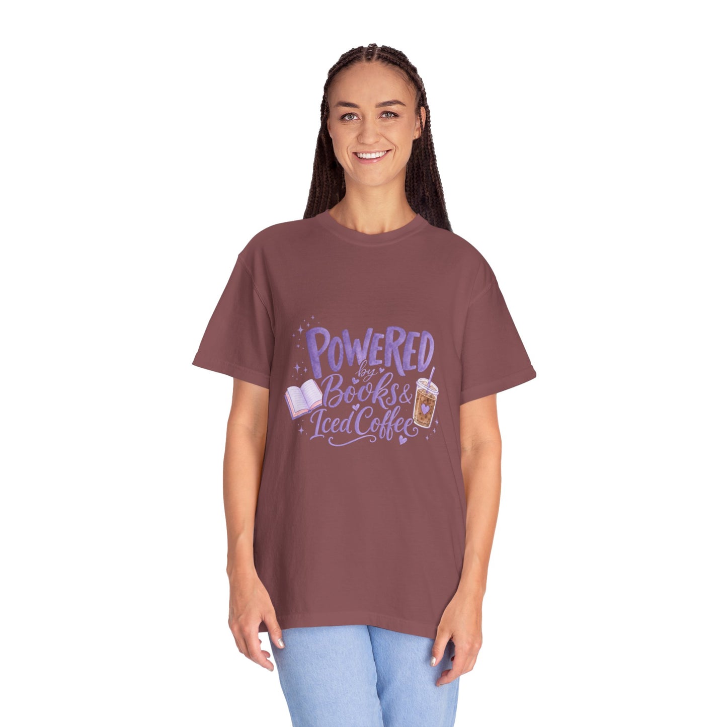 Book Lover T‑Shirt — "Powered by Books & Iced Coffee" Graphic Tee
