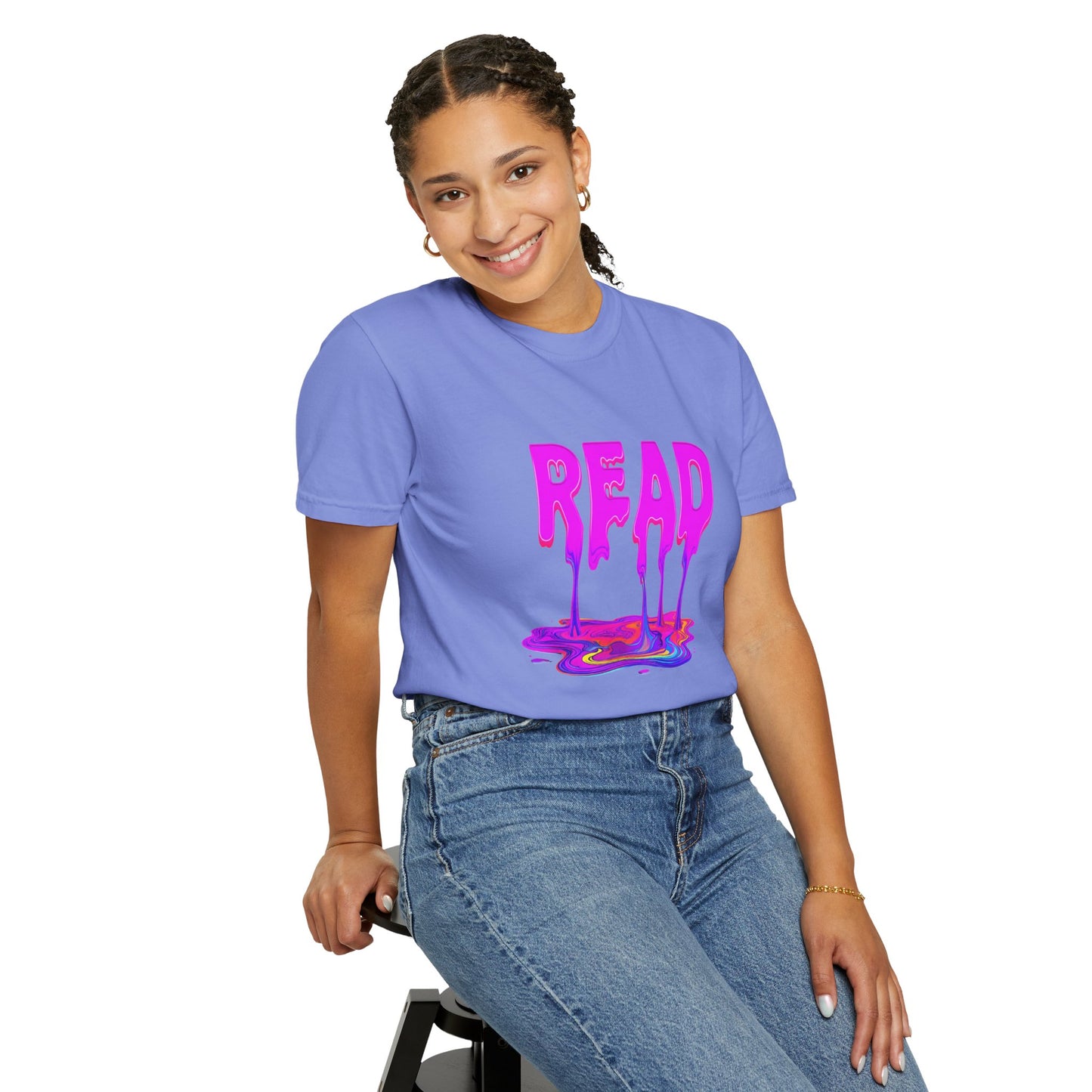 "READ" Dripping Graphic T-Shirt — Psychedelic Melting Book Design