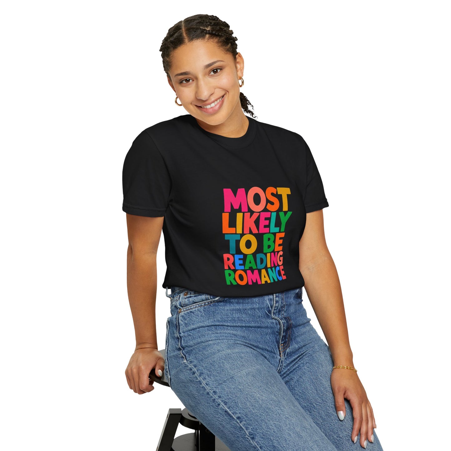 "Most Likely to Be Reading Romance" Colourful Book Lover Tee