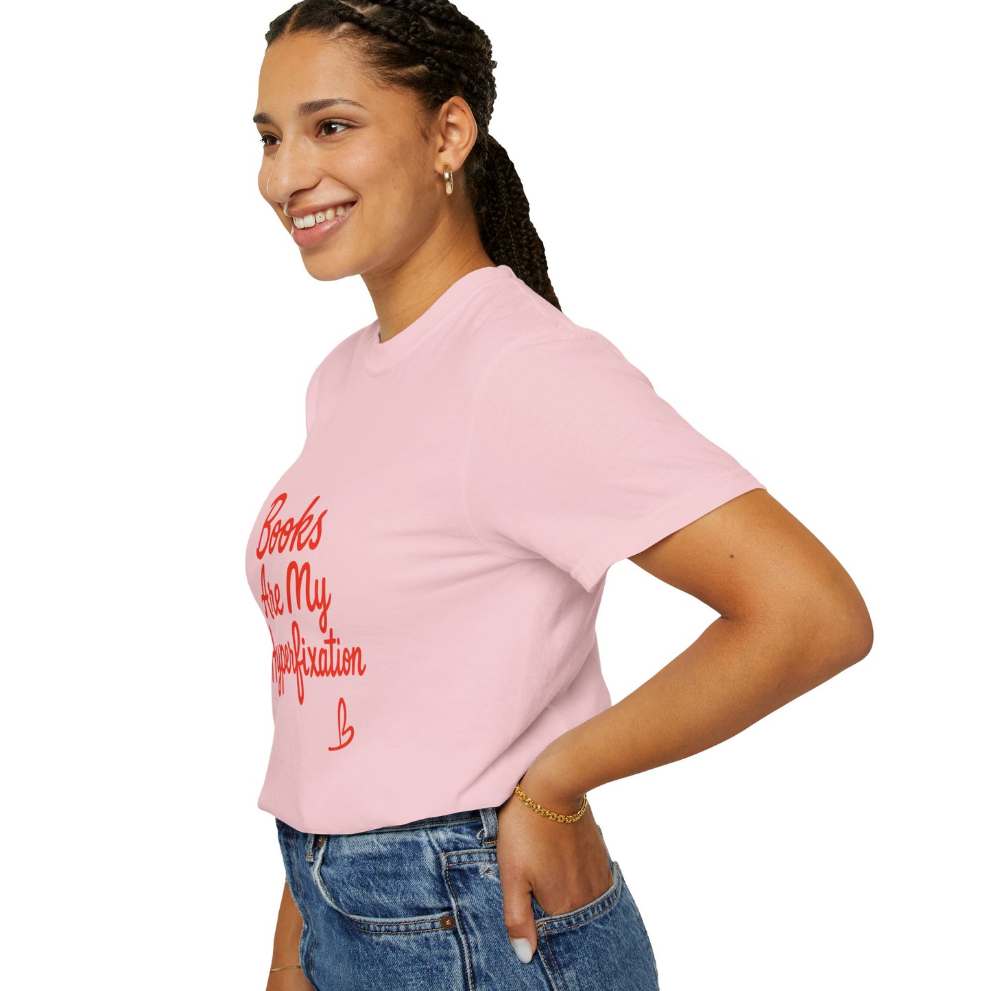 Books Are My Hyperfixation T-Shirt — Cute Red Script Reading Tee for Book Lovers