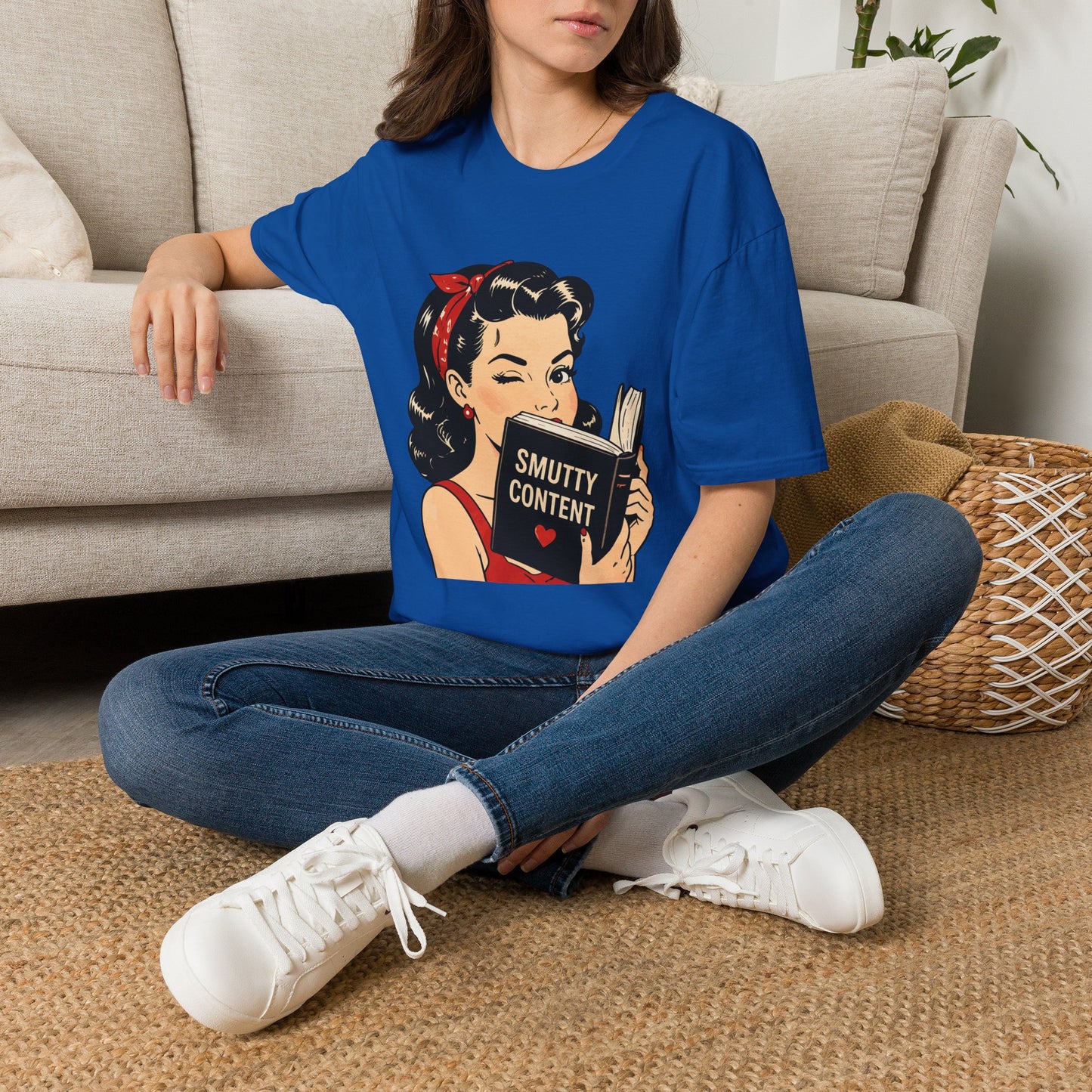 Lightweight Fabric - Vintage Pin-up Reading Tee — "Smutty Content" Graphic T-Shirt