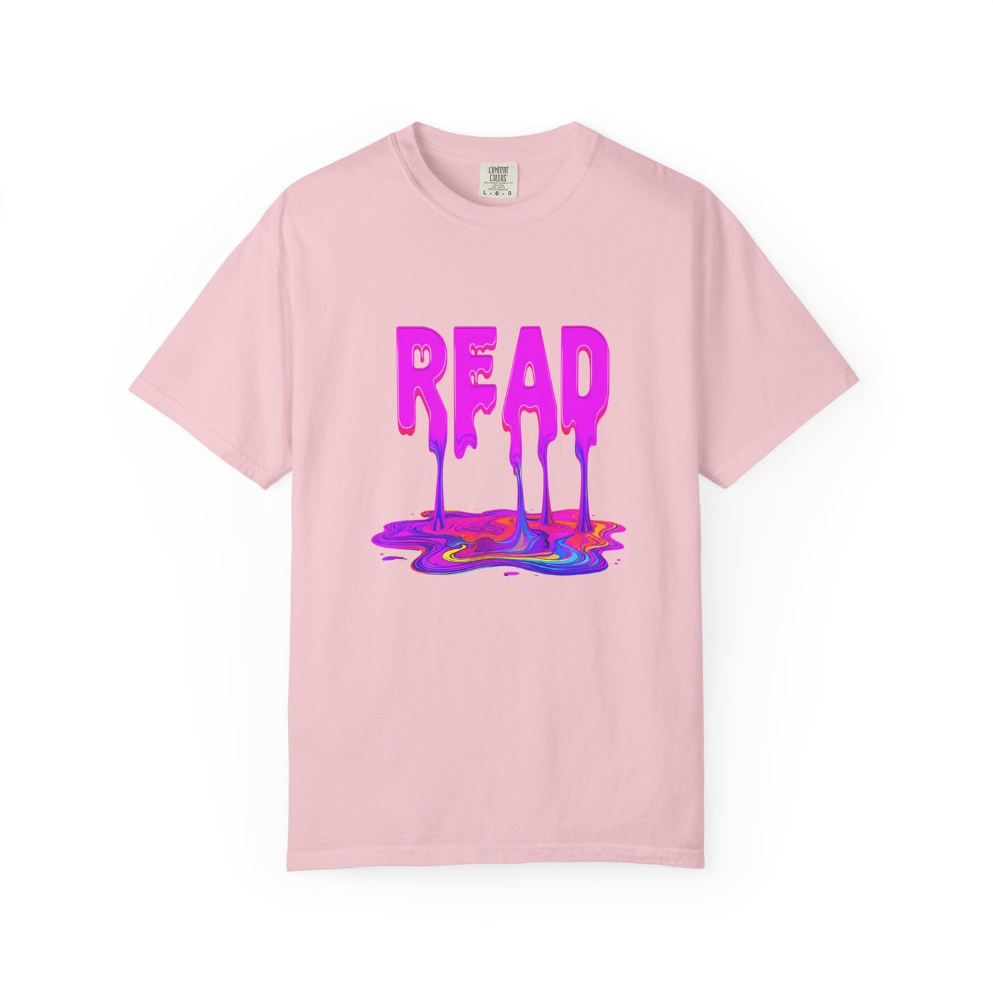 "READ" Dripping Graphic T-Shirt — Psychedelic Melting Book Design