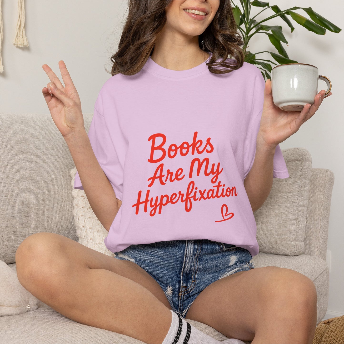 Books Are My Hyperfixation T-Shirt — Cute Red Script Reading Tee for Book Lovers