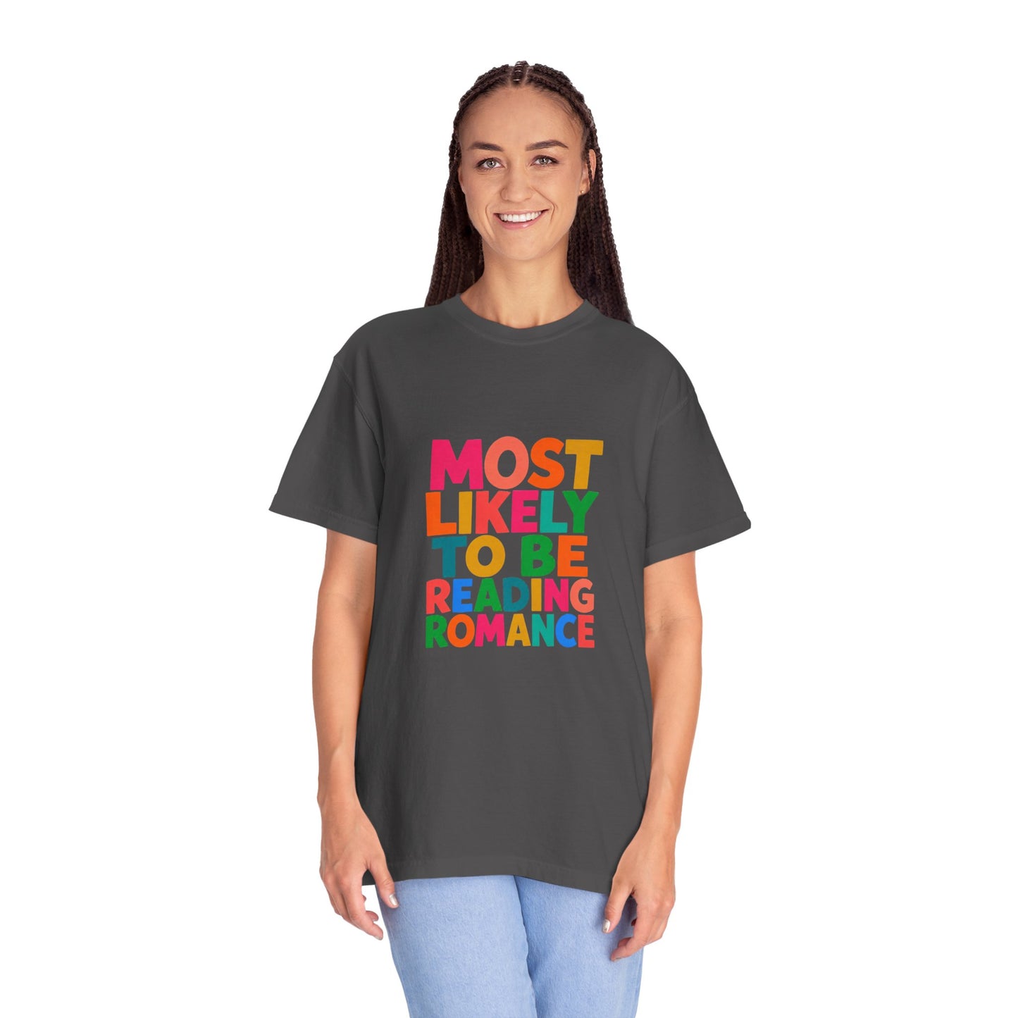 "Most Likely to Be Reading Romance" Colourful Book Lover Tee