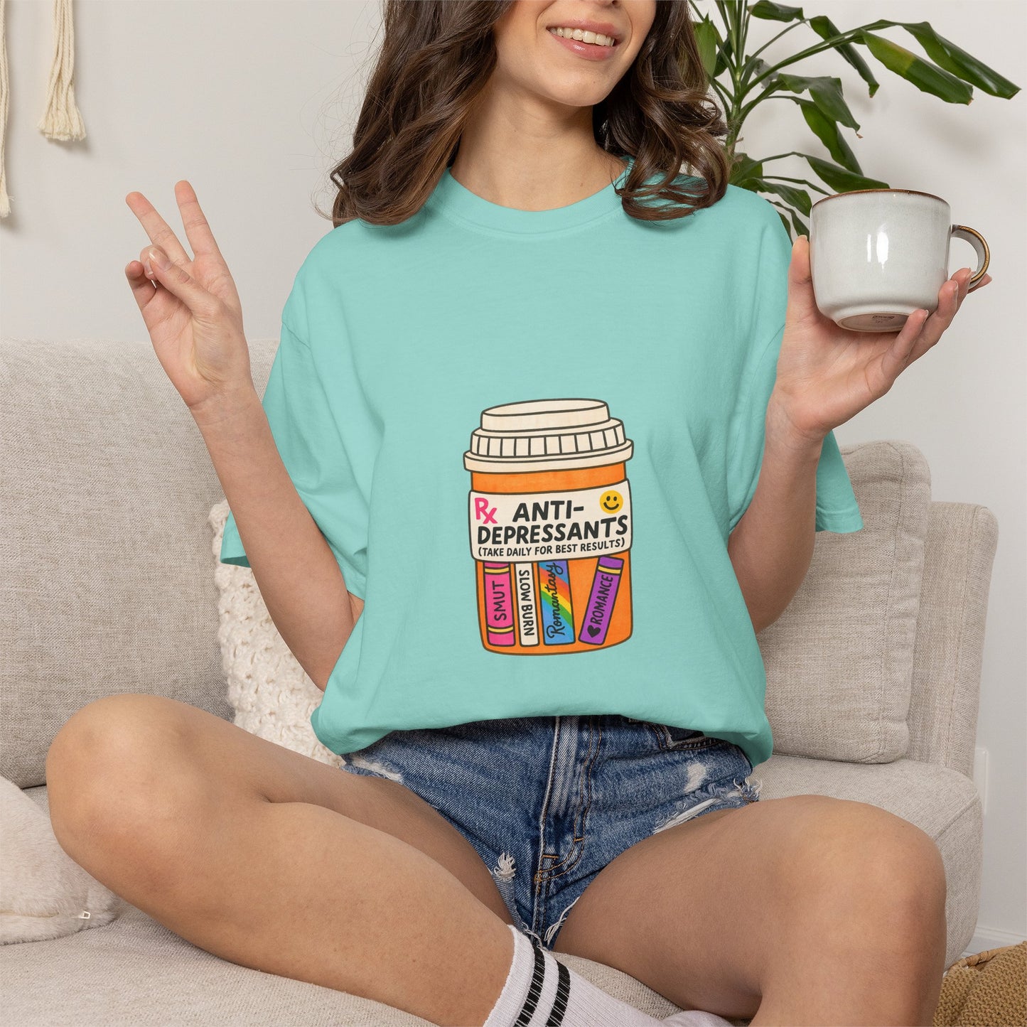 T-Shirt — "Anti-Depressants" Coffee & Books Graphic Tee