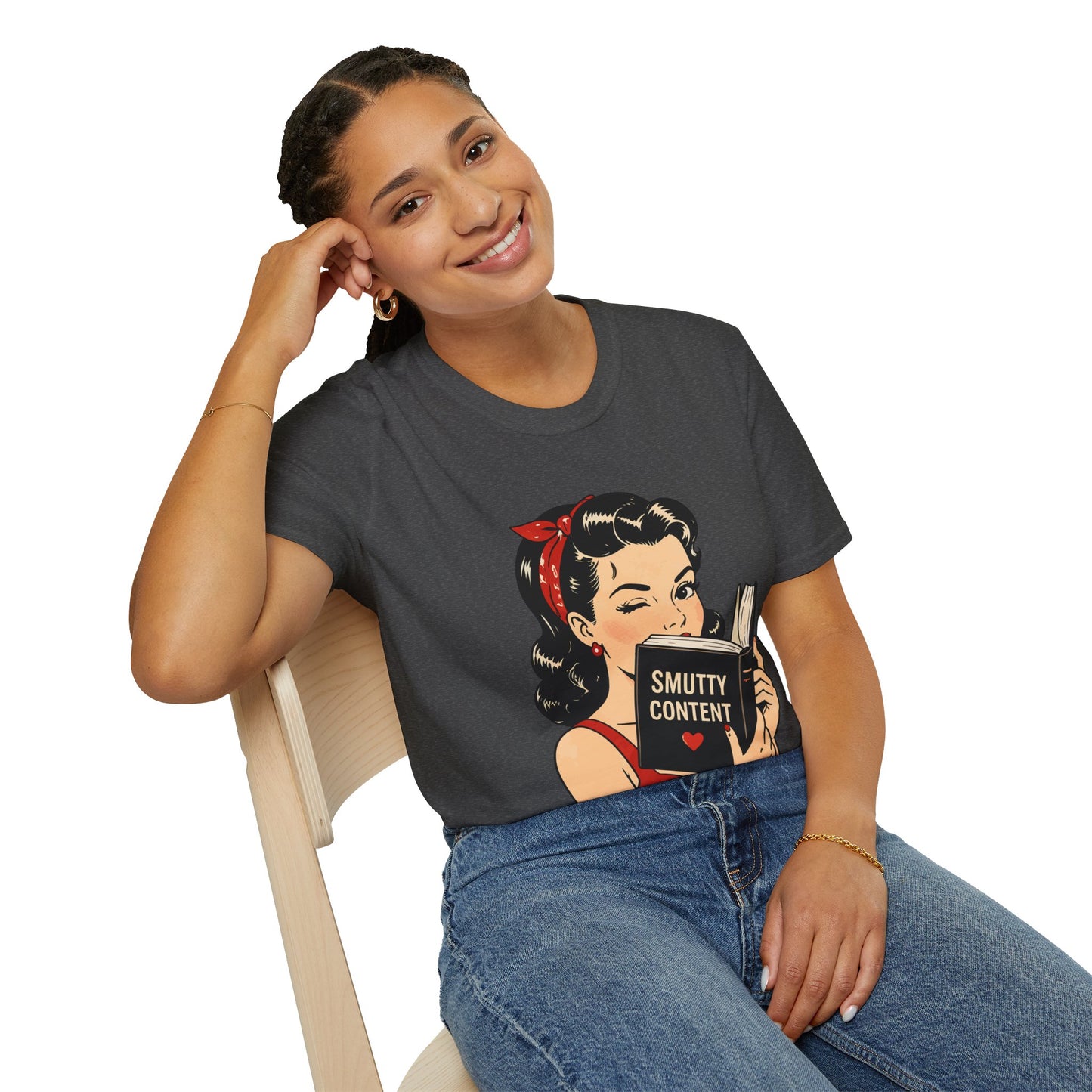 Lightweight Fabric - Vintage Pin-up Reading Tee — "Smutty Content" Graphic T-Shirt
