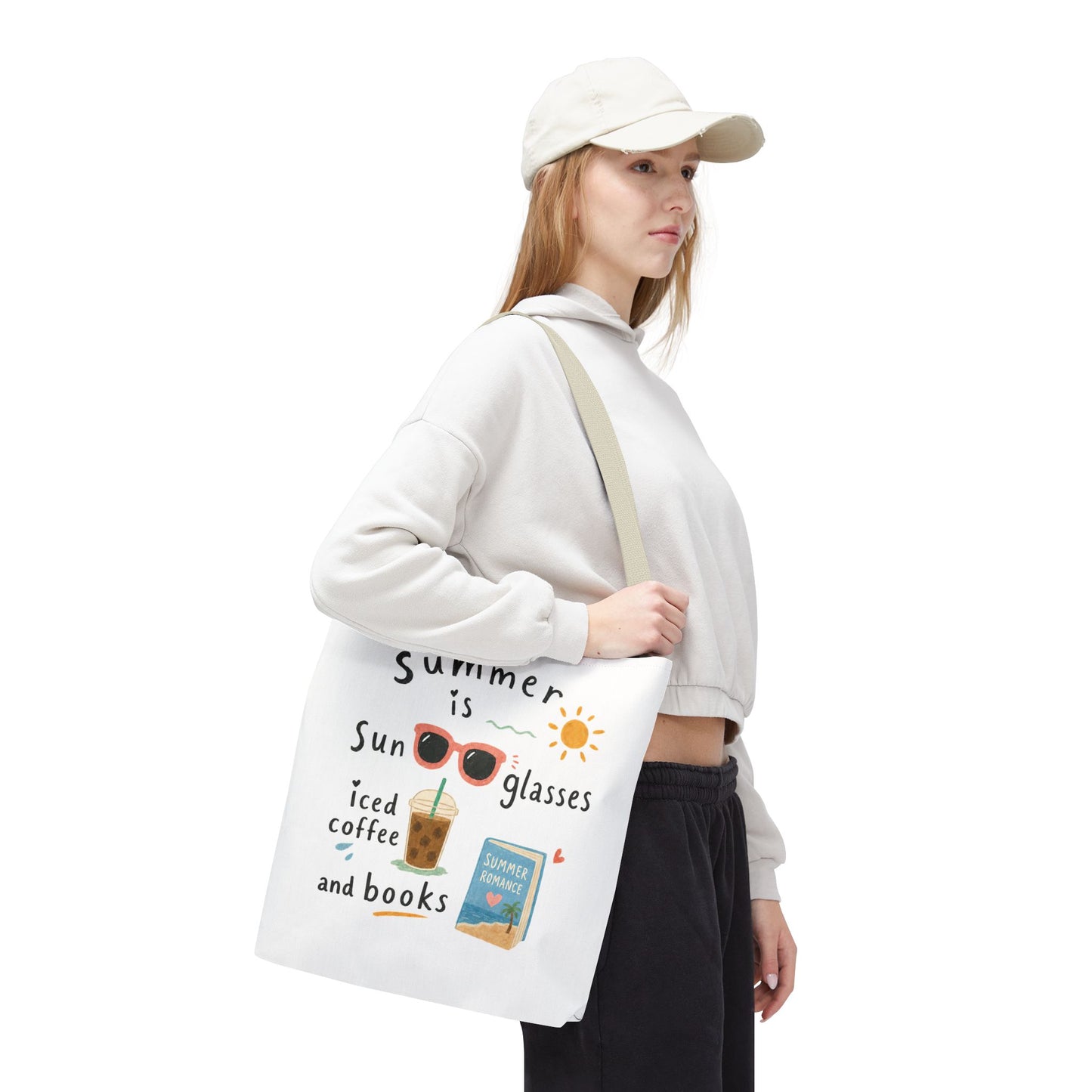 Summer Tote Bag — “Summer is Sunglasses, Iced Coffee and Books” Beach Book Bag