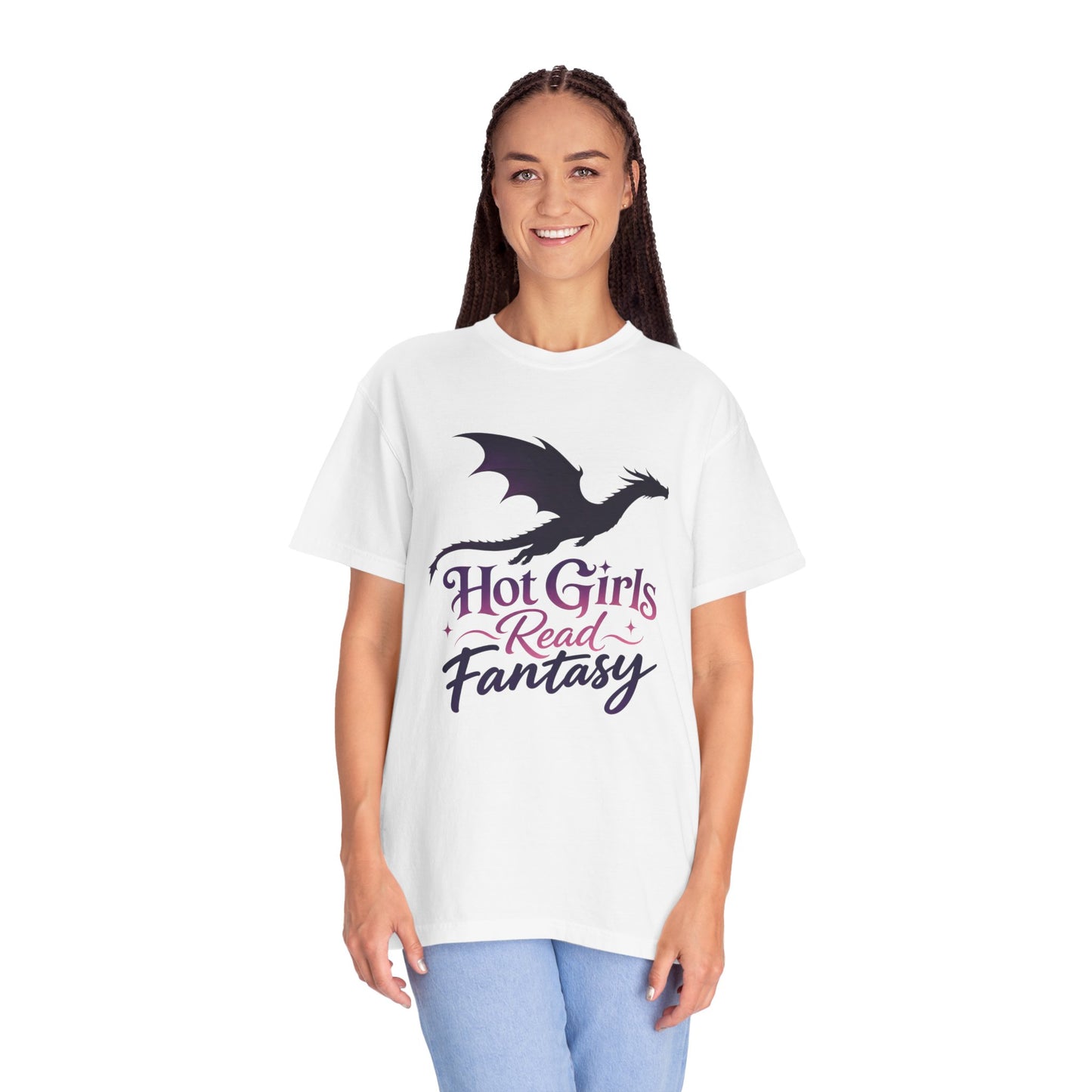Fantasy Reader T‑Shirt — "Hot Girls Read Fantasy" Dragon Graphic