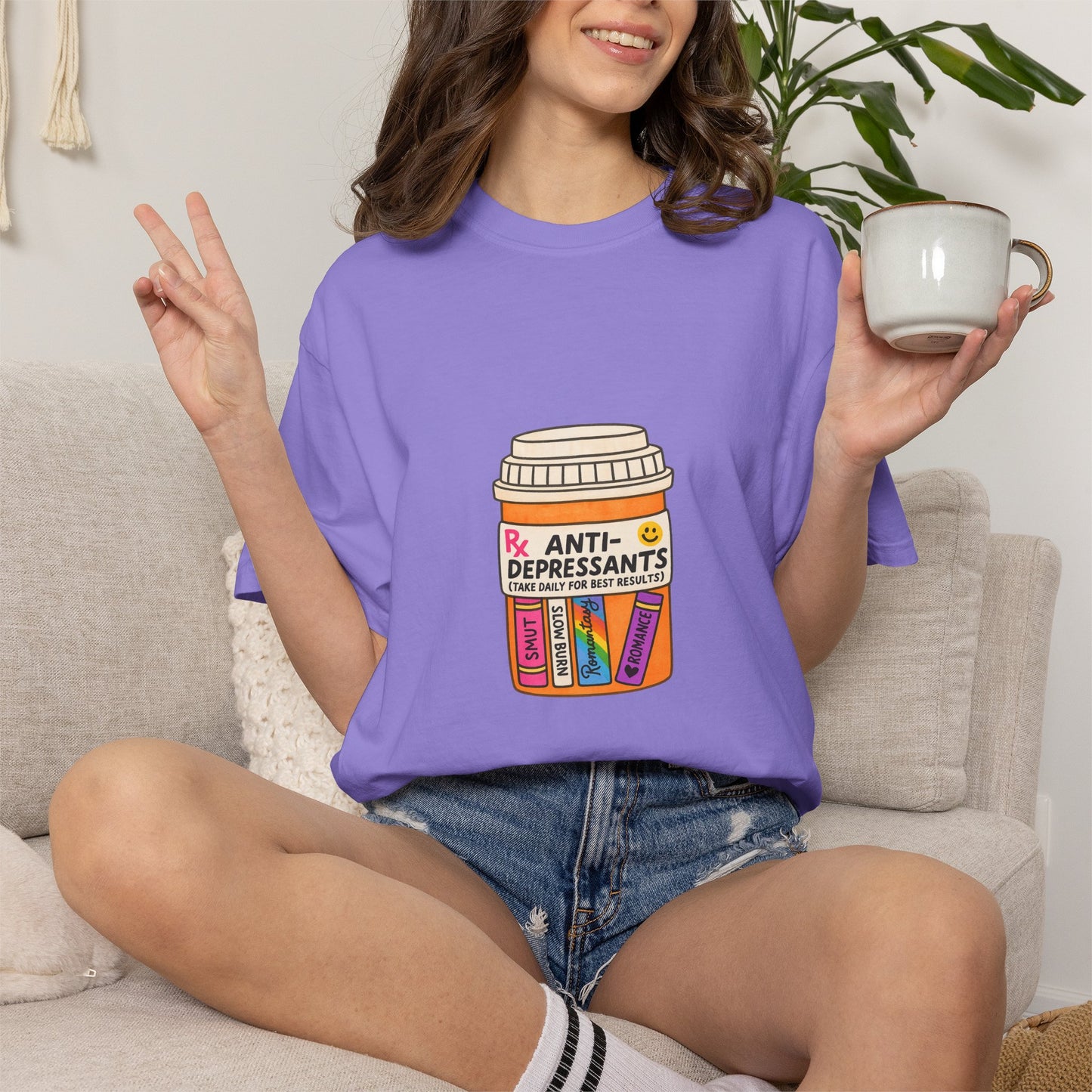 T-Shirt — "Anti-Depressants" Coffee & Books Graphic Tee