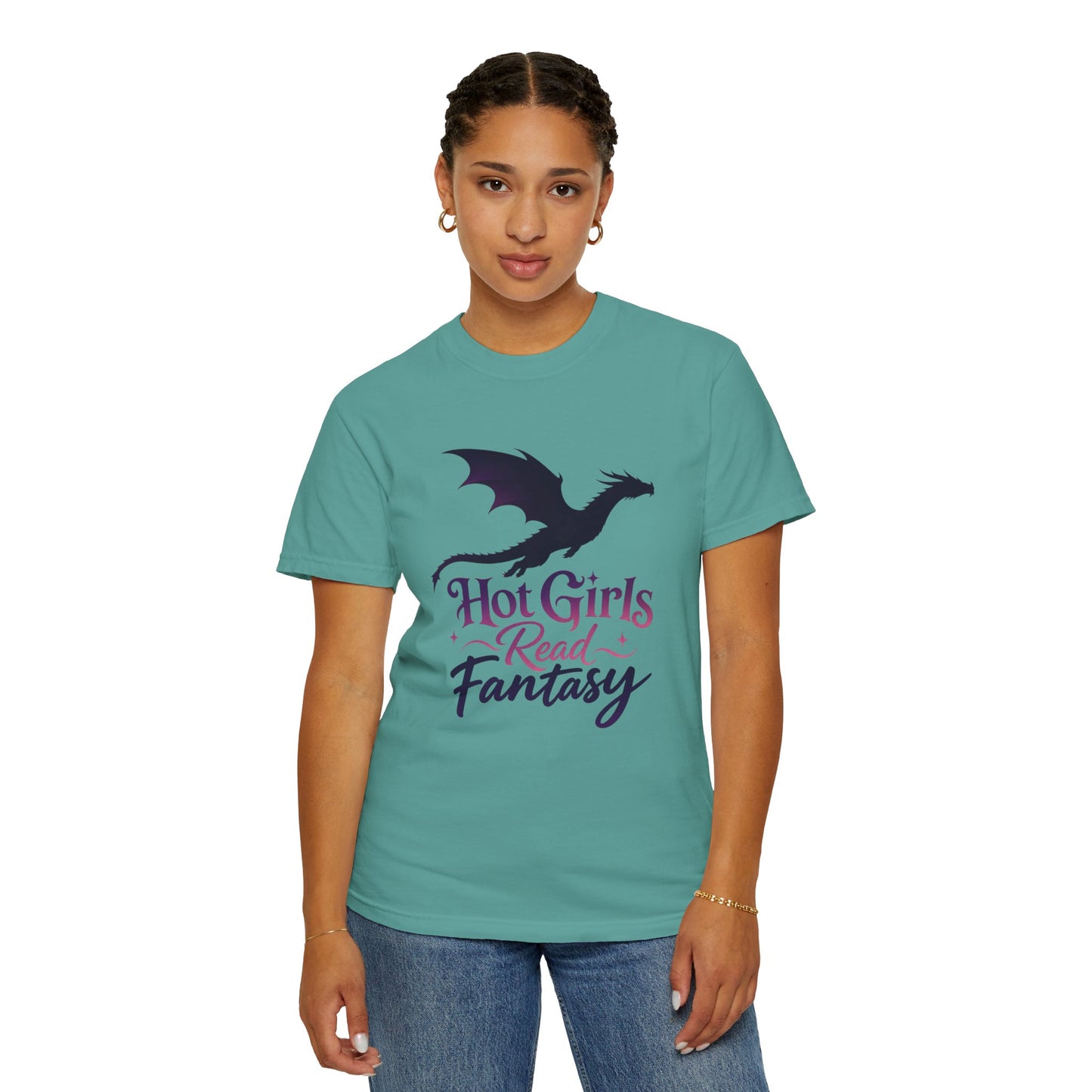 Fantasy Reader T‑Shirt — "Hot Girls Read Fantasy" Dragon Graphic