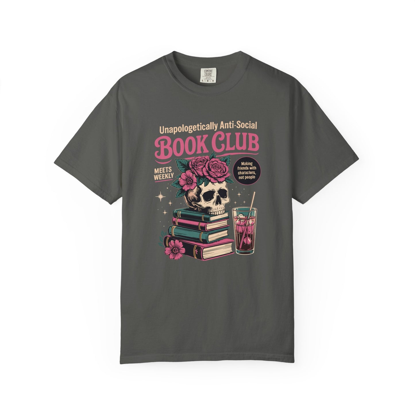"Unapologetically Anti-Social Book Club" T-Shirt — Skull & Books Graphic Tee for Avid Readers