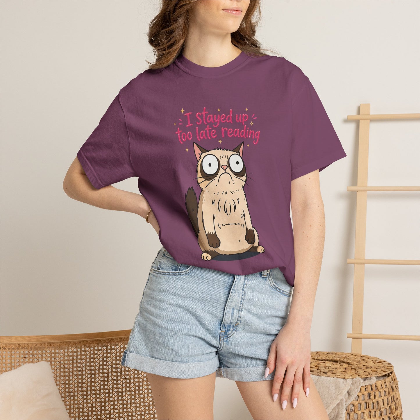 "I Stayed Up Too Late Reading" Cat T-Shirt — Cute Book Lover Graphic Tee