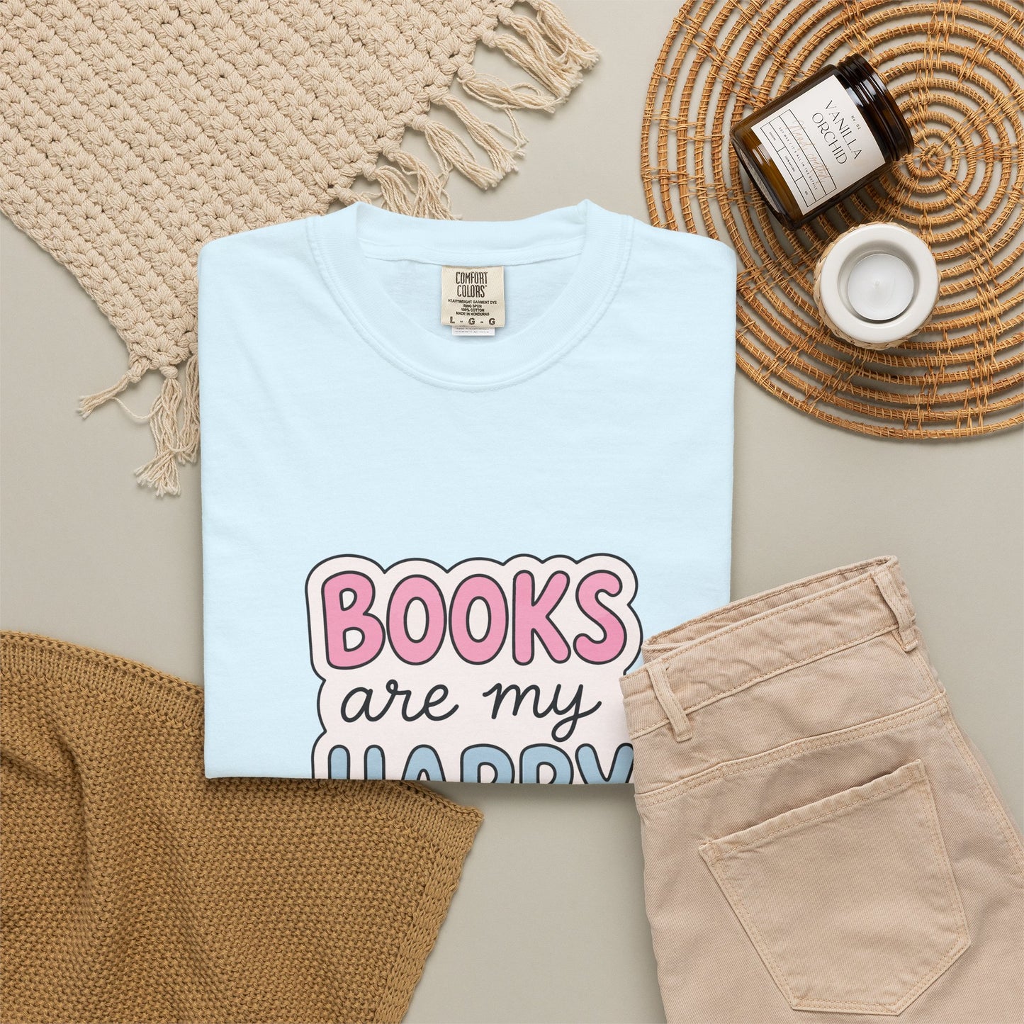 "Books Are My Happy Place" T-Shirt — Cute Pastel Reader Tee
