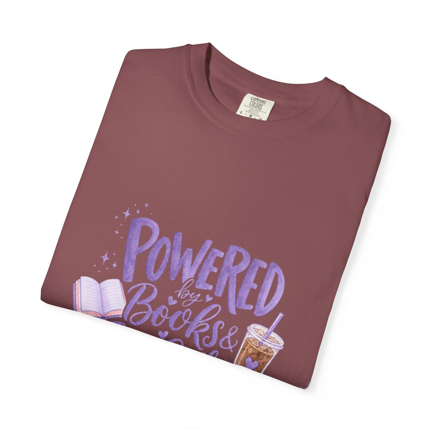 Book Lover T‑Shirt — "Powered by Books & Iced Coffee" Graphic Tee