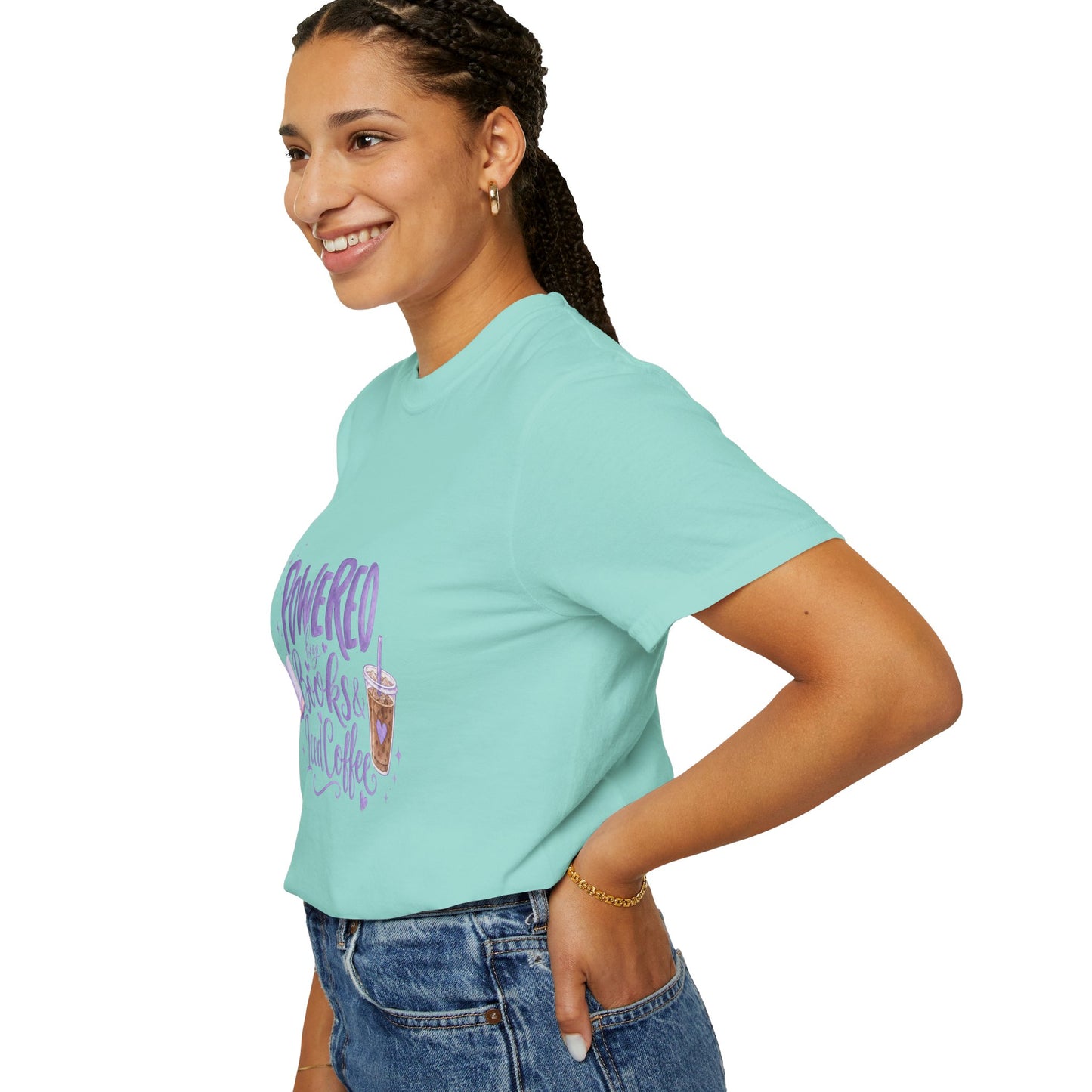 Book Lover T‑Shirt — "Powered by Books & Iced Coffee" Graphic Tee