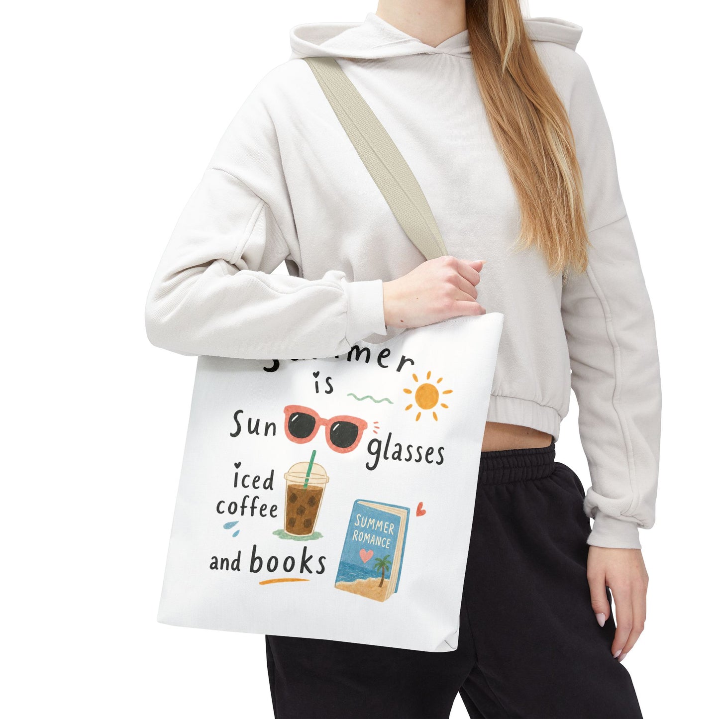 Summer Tote Bag — “Summer is Sunglasses, Iced Coffee and Books” Beach Book Bag