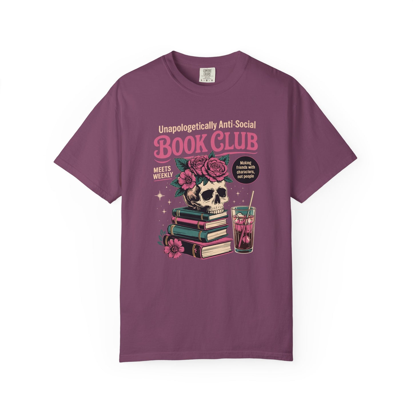 "Unapologetically Anti-Social Book Club" T-Shirt — Skull & Books Graphic Tee for Avid Readers