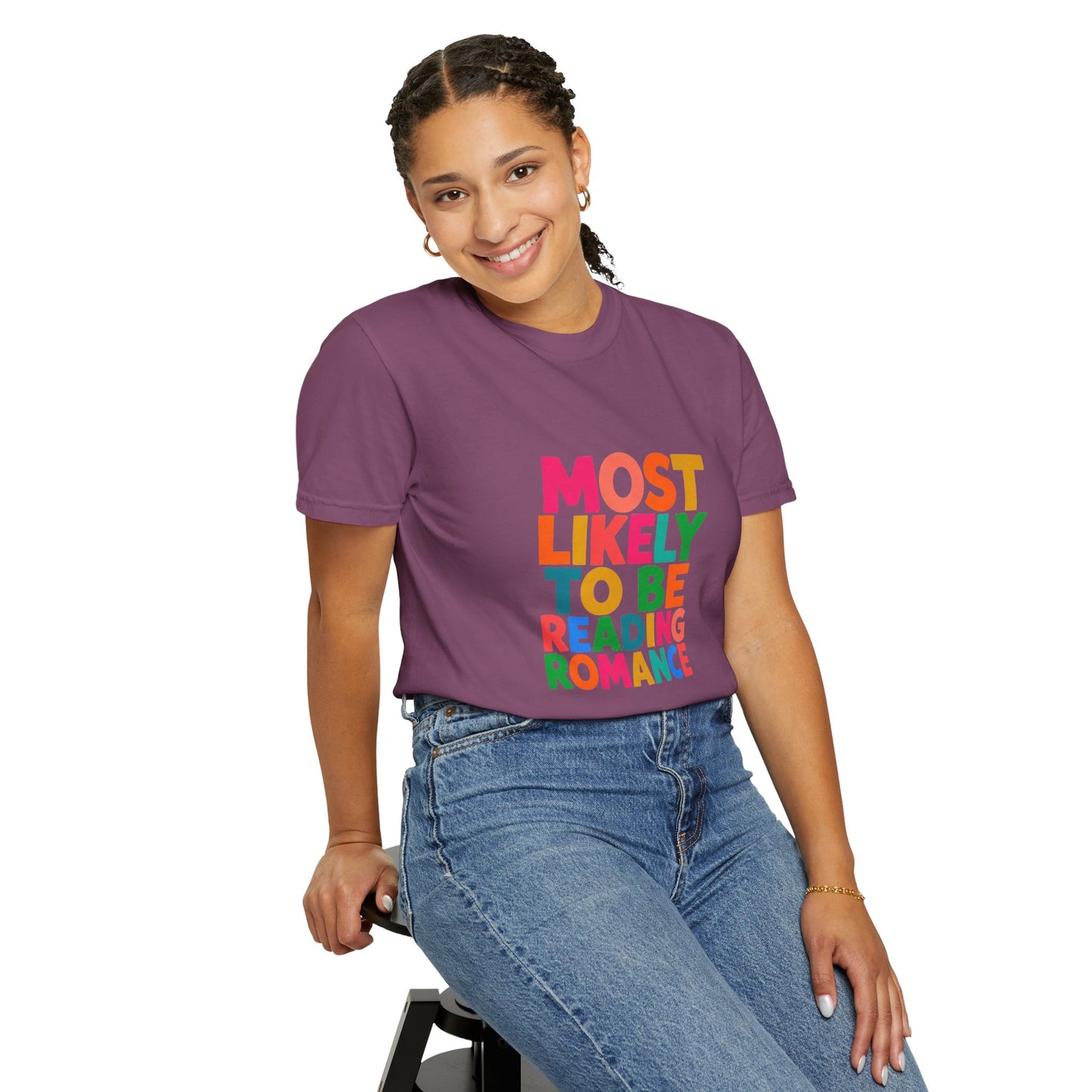 "Most Likely to Be Reading Romance" Colourful Book Lover Tee