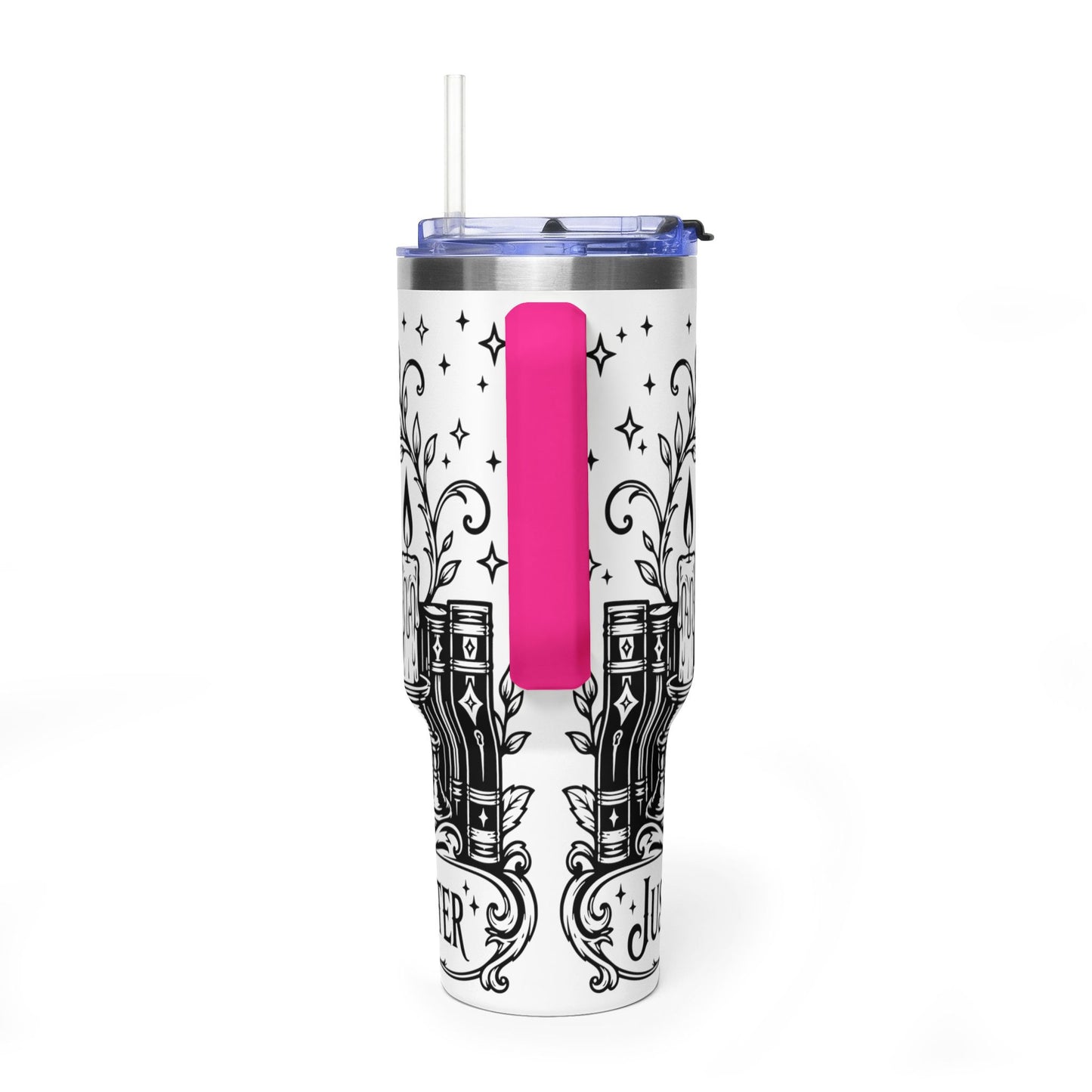 40oz Vacuum Tumbler — Black Cat "Just One More Chapter" Bookish Travel Mug