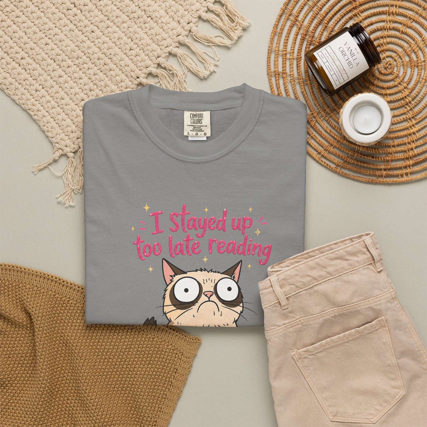 "I Stayed Up Too Late Reading" Cat T-Shirt — Cute Book Lover Graphic Tee