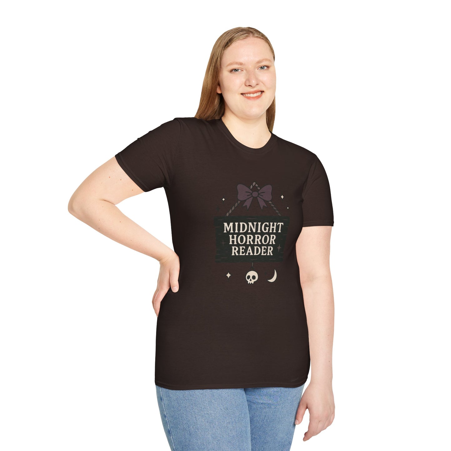 Lightweight Fabric - "Midnight Horror Reader" T-Shirt — Spooky Book Lover Graphic Tee