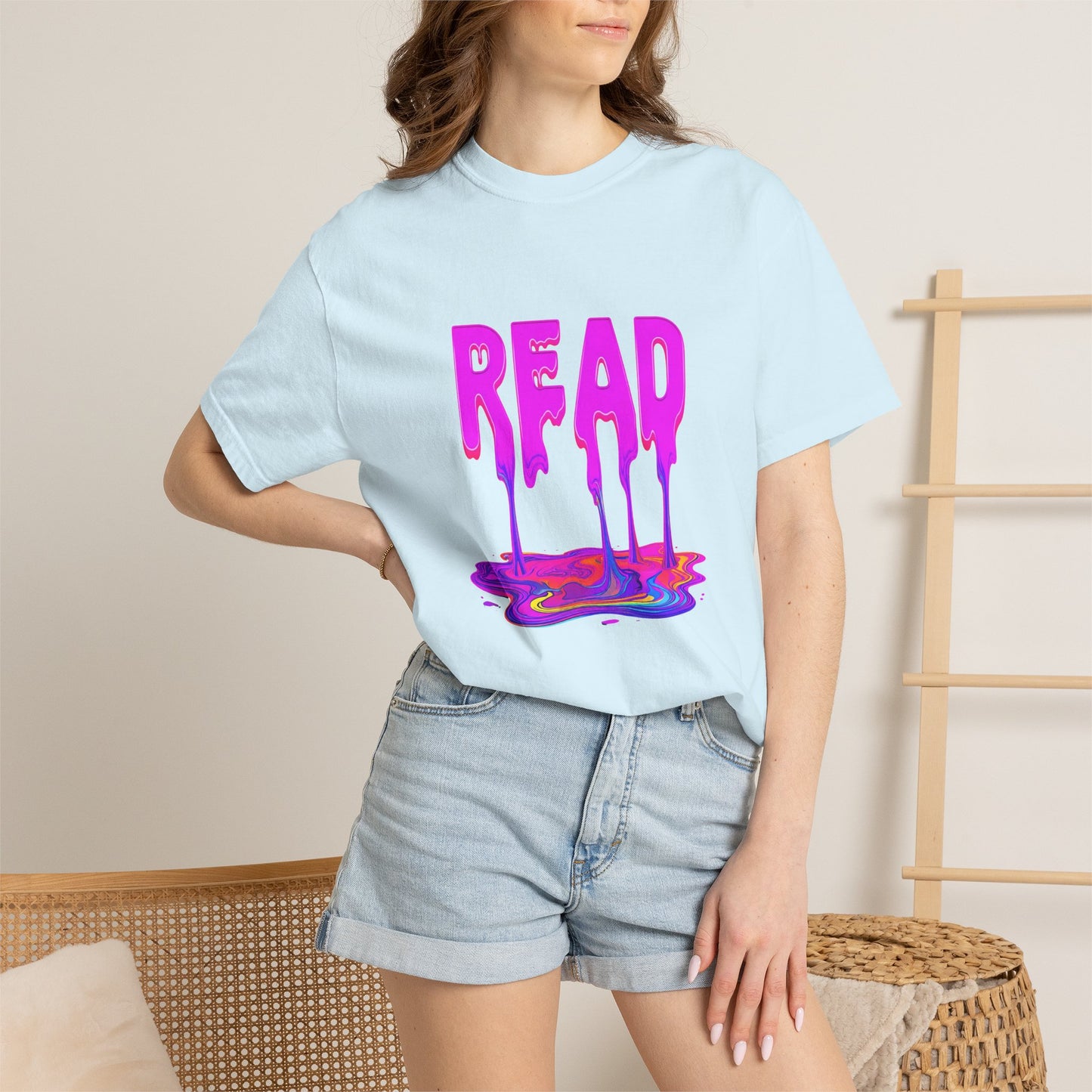 "READ" Dripping Graphic T-Shirt — Psychedelic Melting Book Design