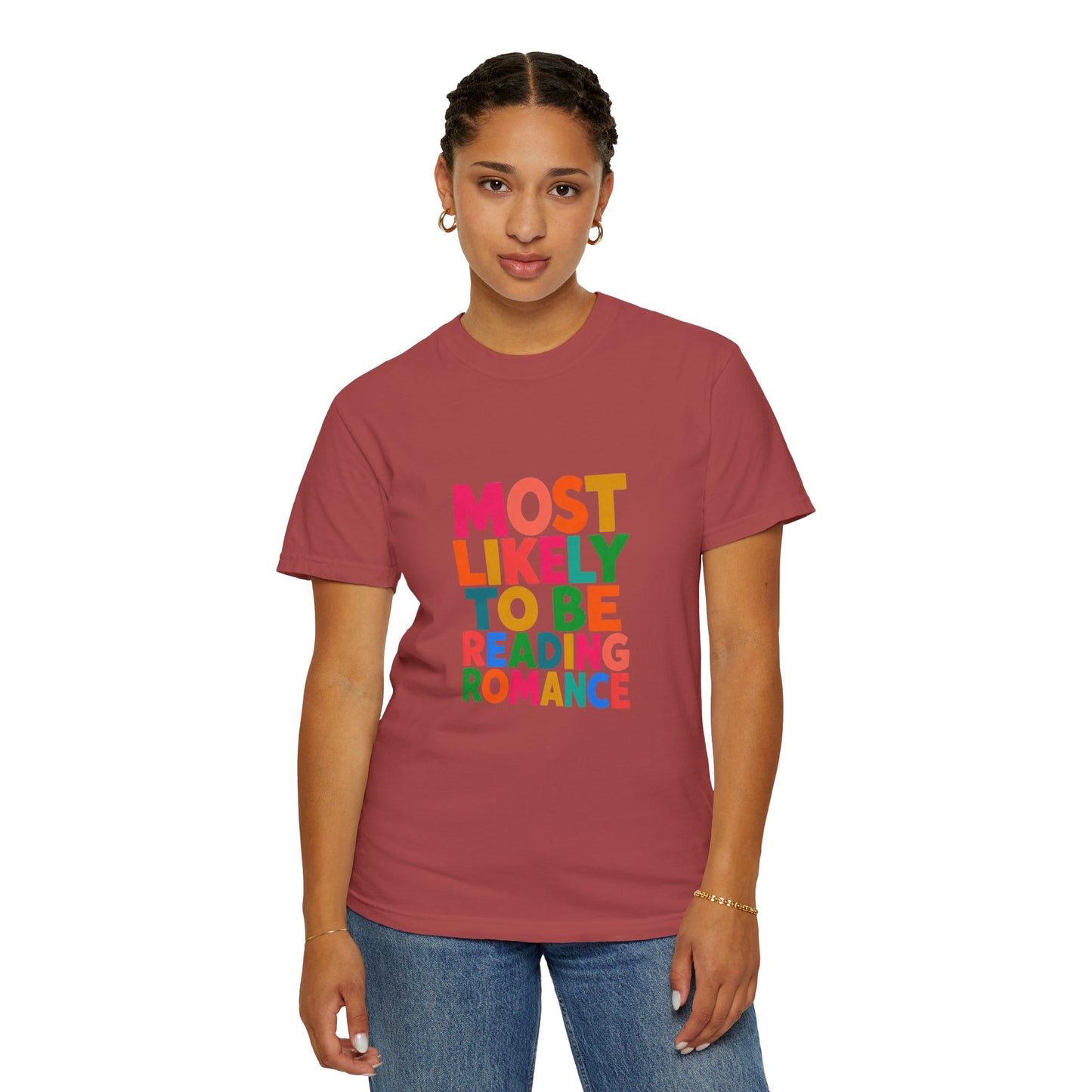"Most Likely to Be Reading Romance" Colourful Book Lover Tee