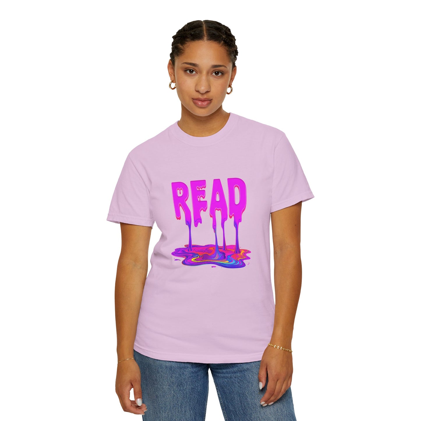 "READ" Dripping Graphic T-Shirt — Psychedelic Melting Book Design