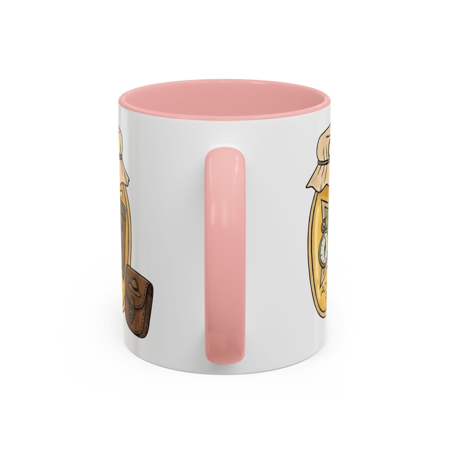 "Adventure Reader" Accent Coffee Mug — Bookish Travel Compass & Treasure Jam Jar Design