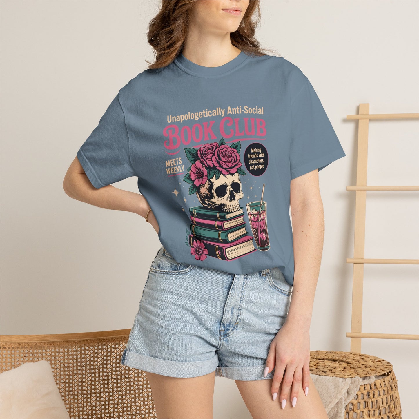 "Unapologetically Anti-Social Book Club" T-Shirt — Skull & Books Graphic Tee for Avid Readers