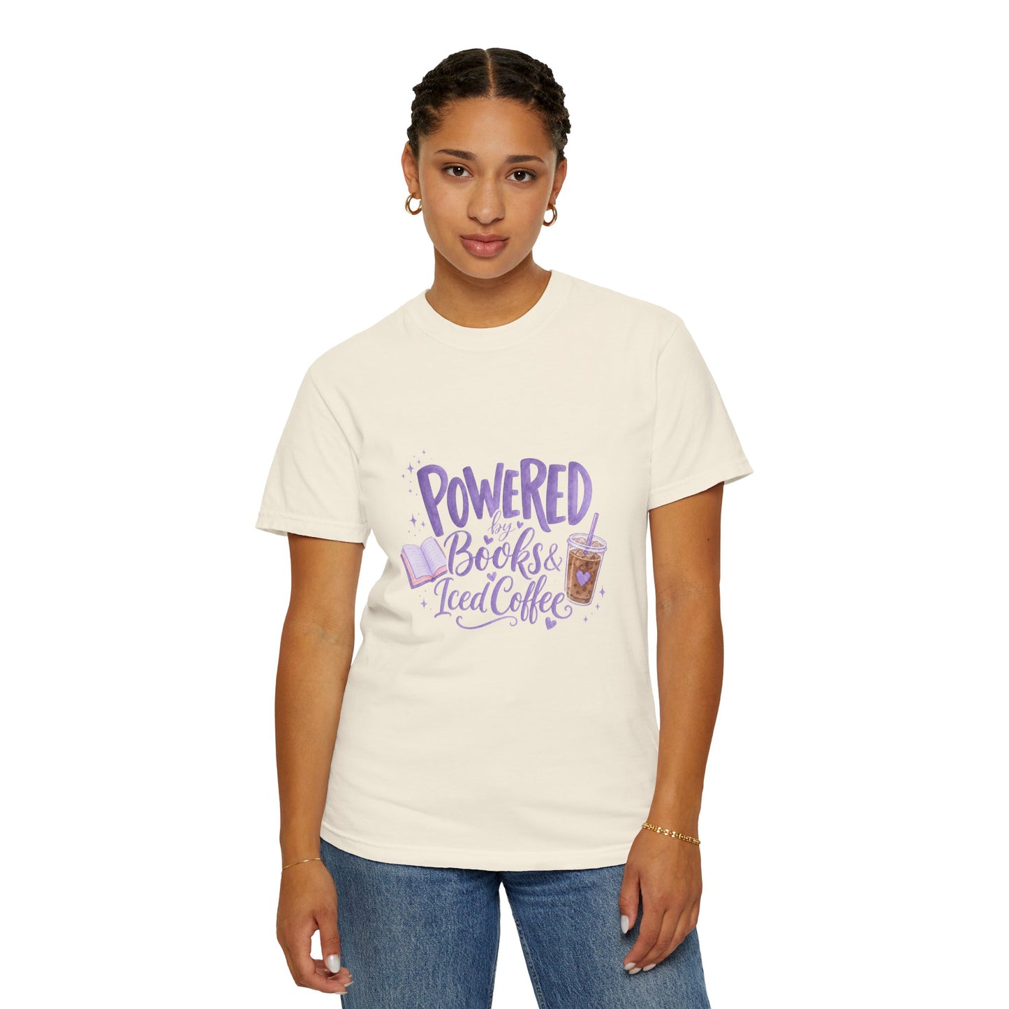 Book Lover T‑Shirt — "Powered by Books & Iced Coffee" Graphic Tee