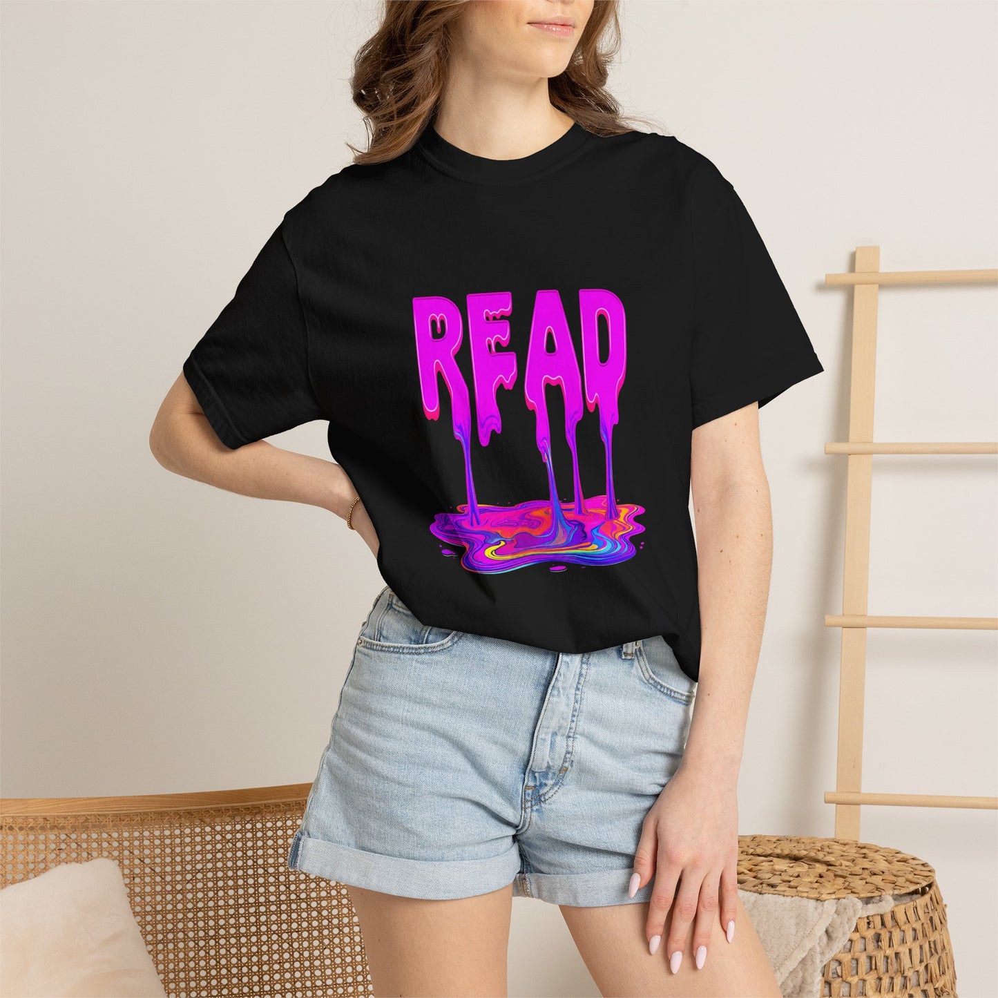 "READ" Dripping Graphic T-Shirt — Psychedelic Melting Book Design