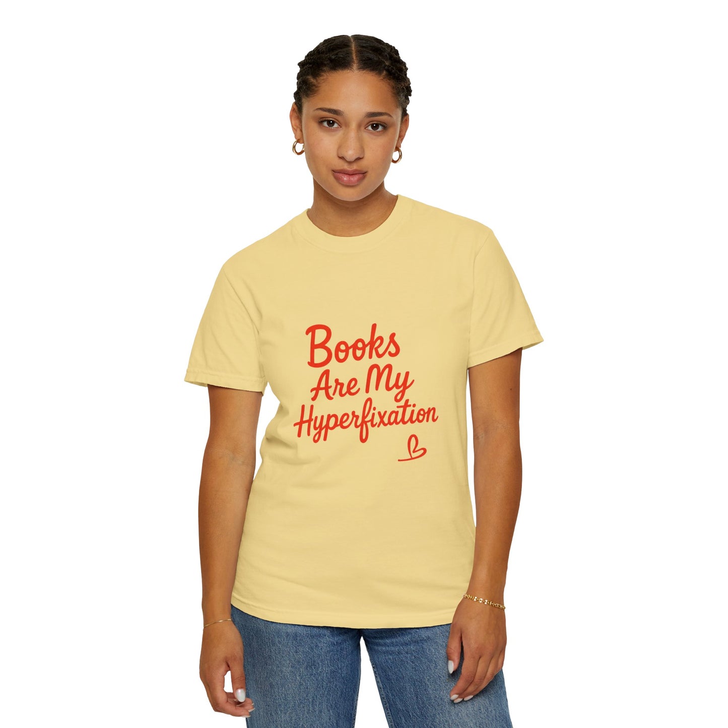 Books Are My Hyperfixation T-Shirt — Cute Red Script Reading Tee for Book Lovers