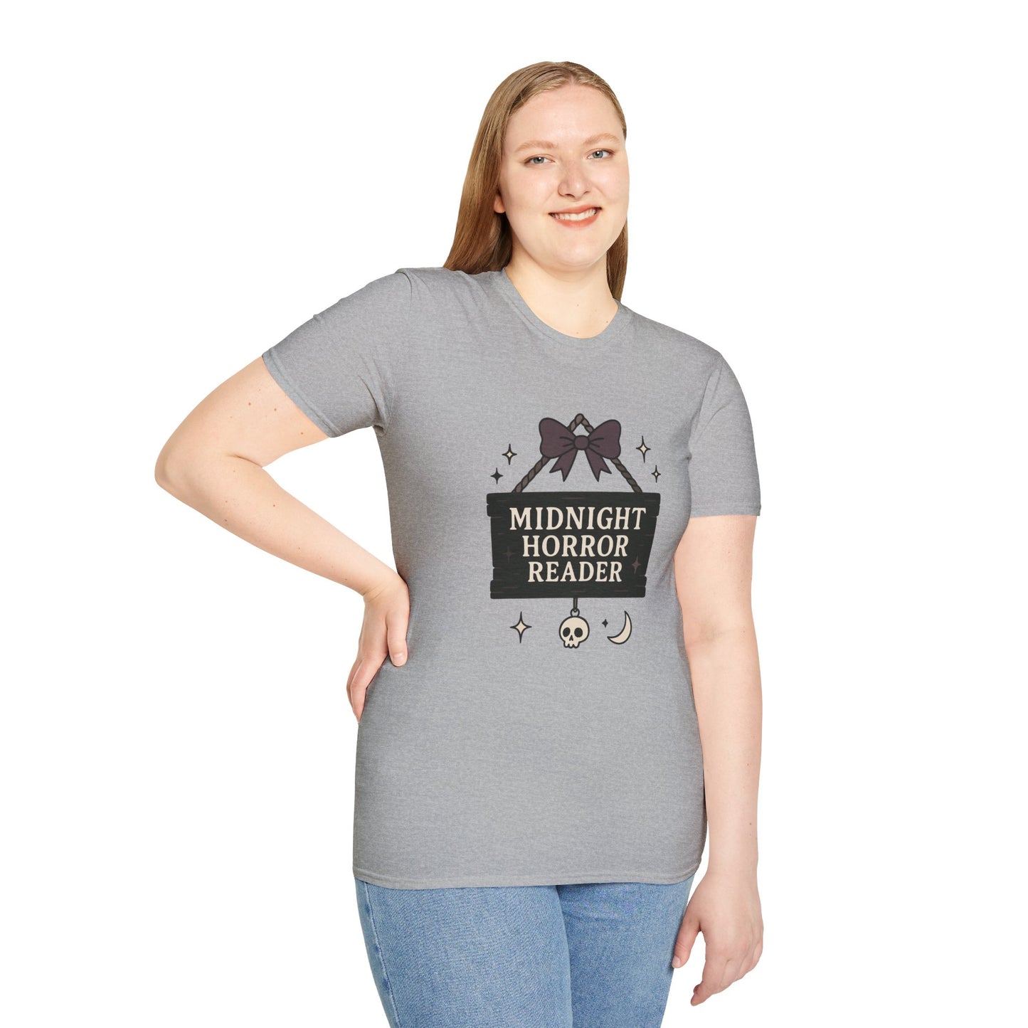 Lightweight Fabric - "Midnight Horror Reader" T-Shirt — Spooky Book Lover Graphic Tee