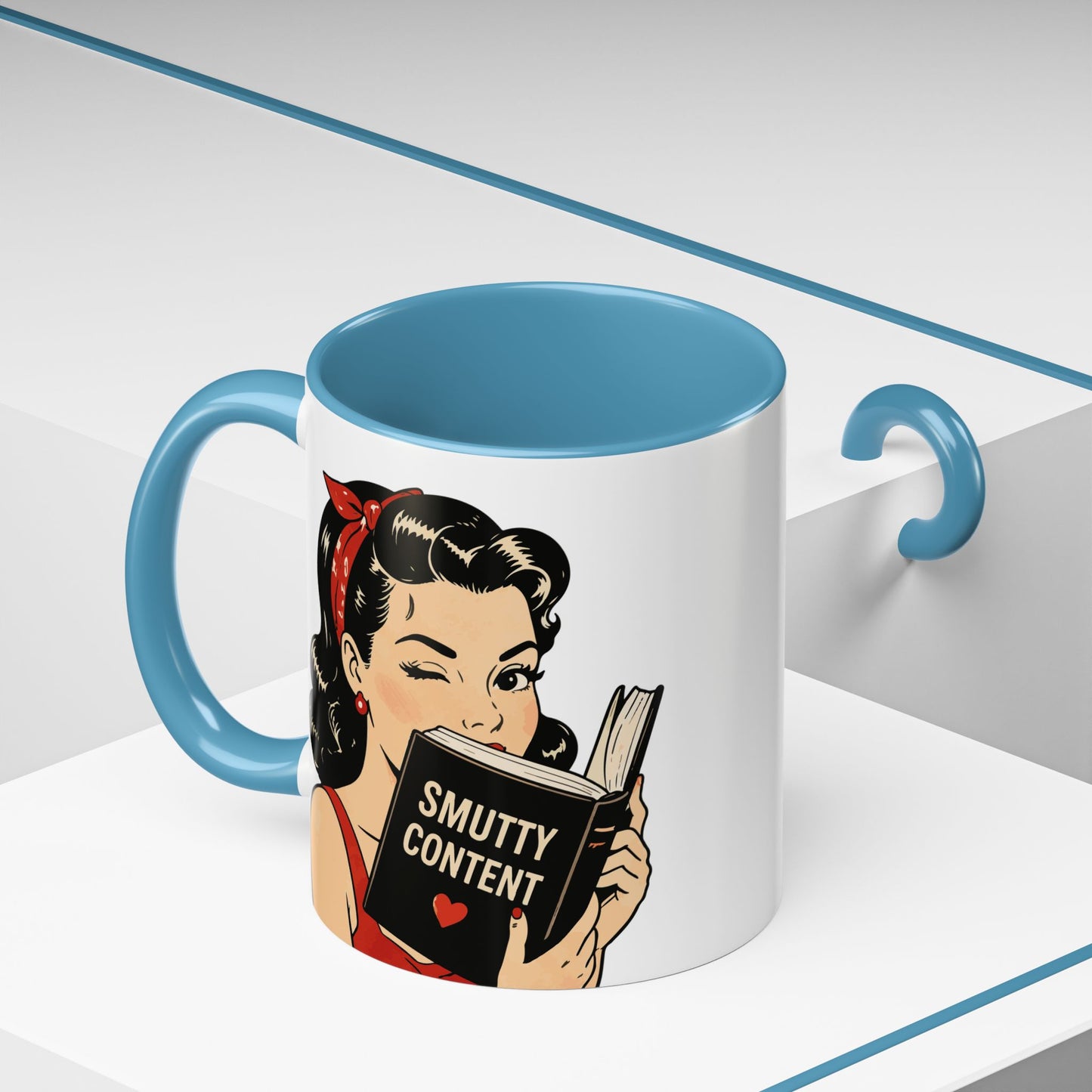 Retro Pin-Up Coffee Mug — Vintage Pop Art Woman with Heart Lollipop (11oz)