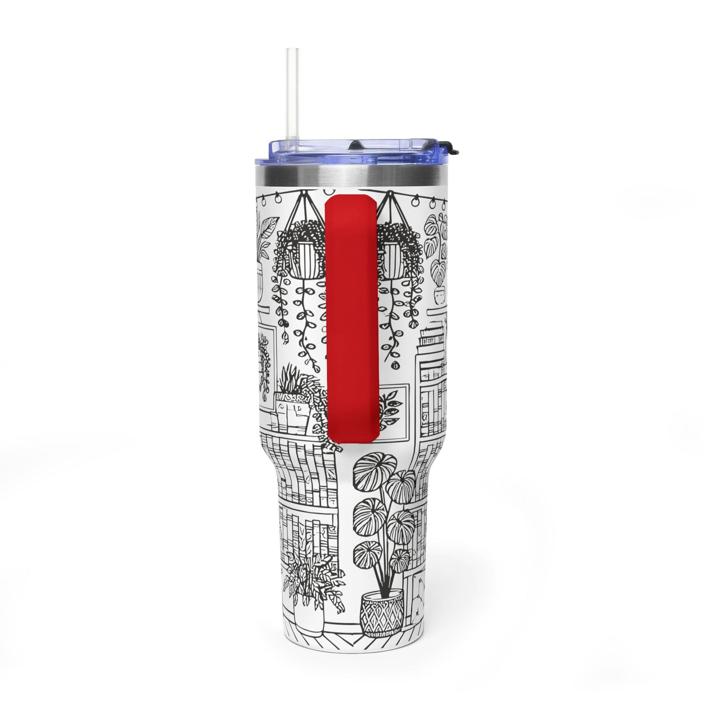 40oz Booklover Vacuum Tumbler – Illustrated Bookshelf Design