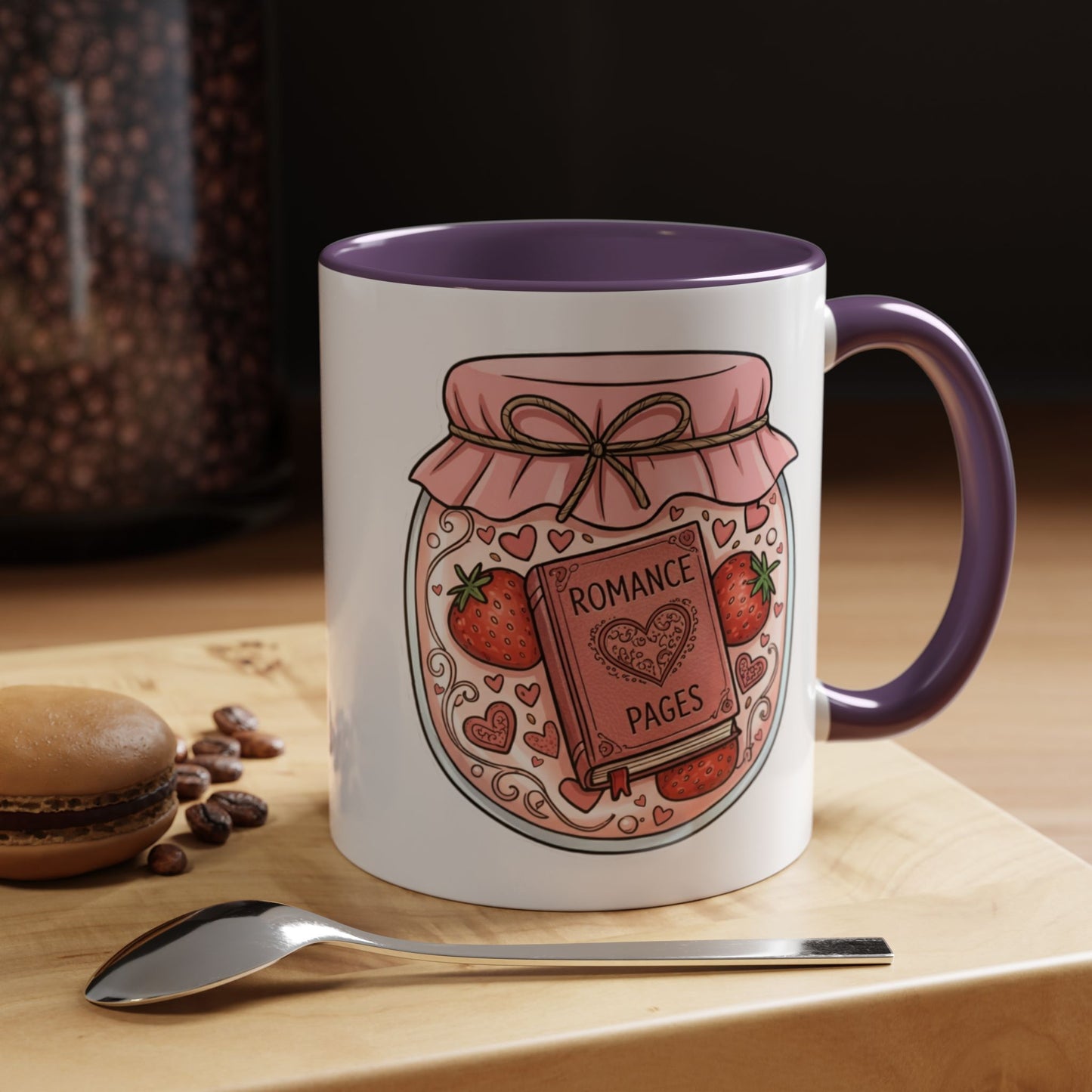 "Romance Pages" Jam Jar Coffee Mug — Cute Strawberry Jam Romance Readers Mug (11/15oz)