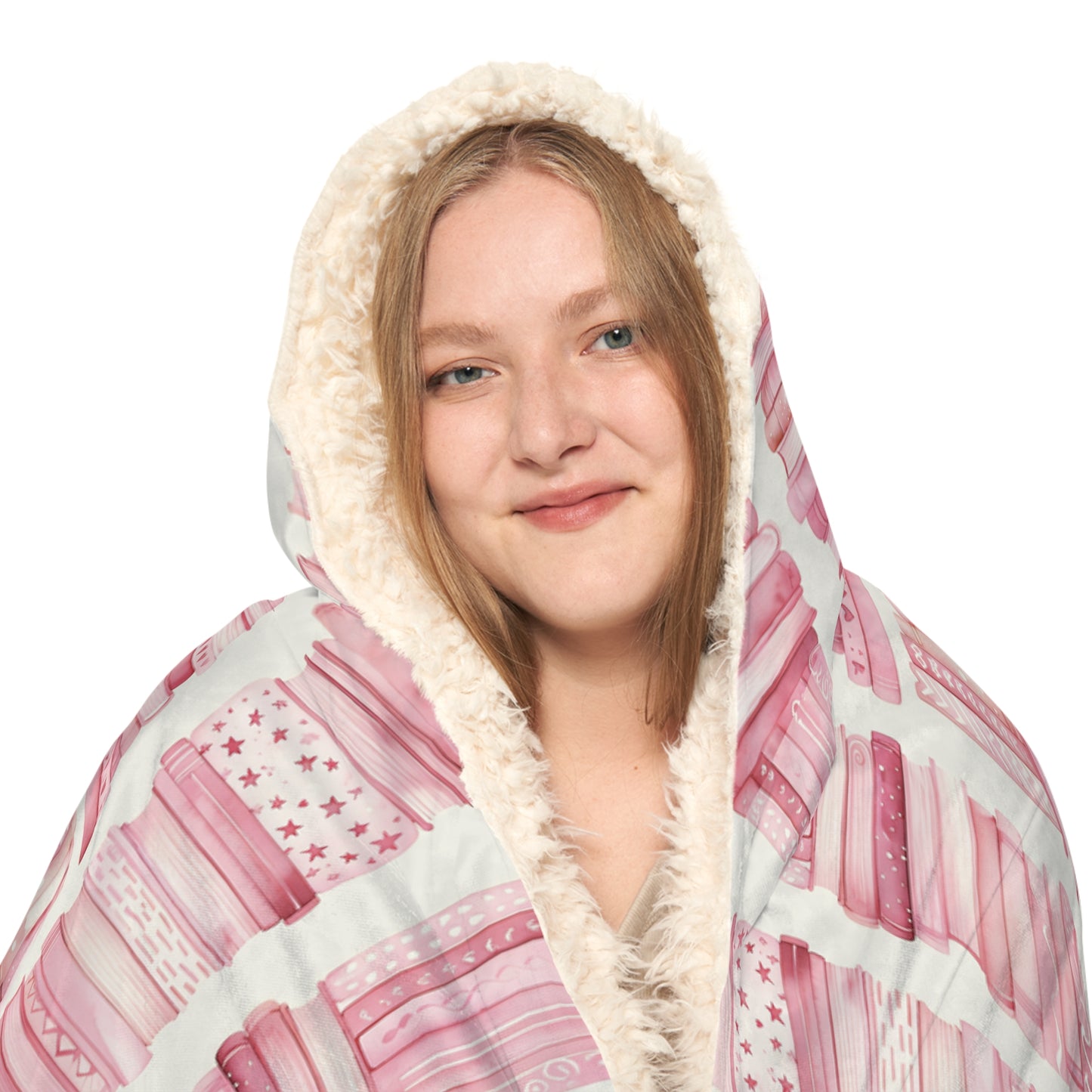 Fleece Pink Watercolour Books Hooded Blanket - Cozy Snuggle Throw for Home & Gifts
