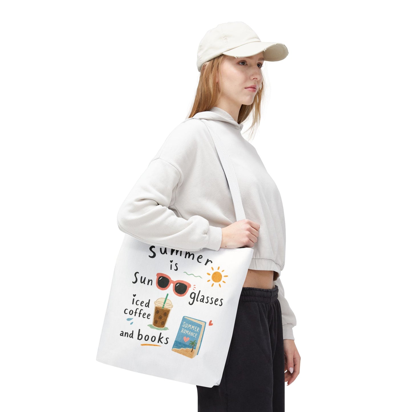 Summer Tote Bag — “Summer is Sunglasses, Iced Coffee and Books” Beach Book Bag