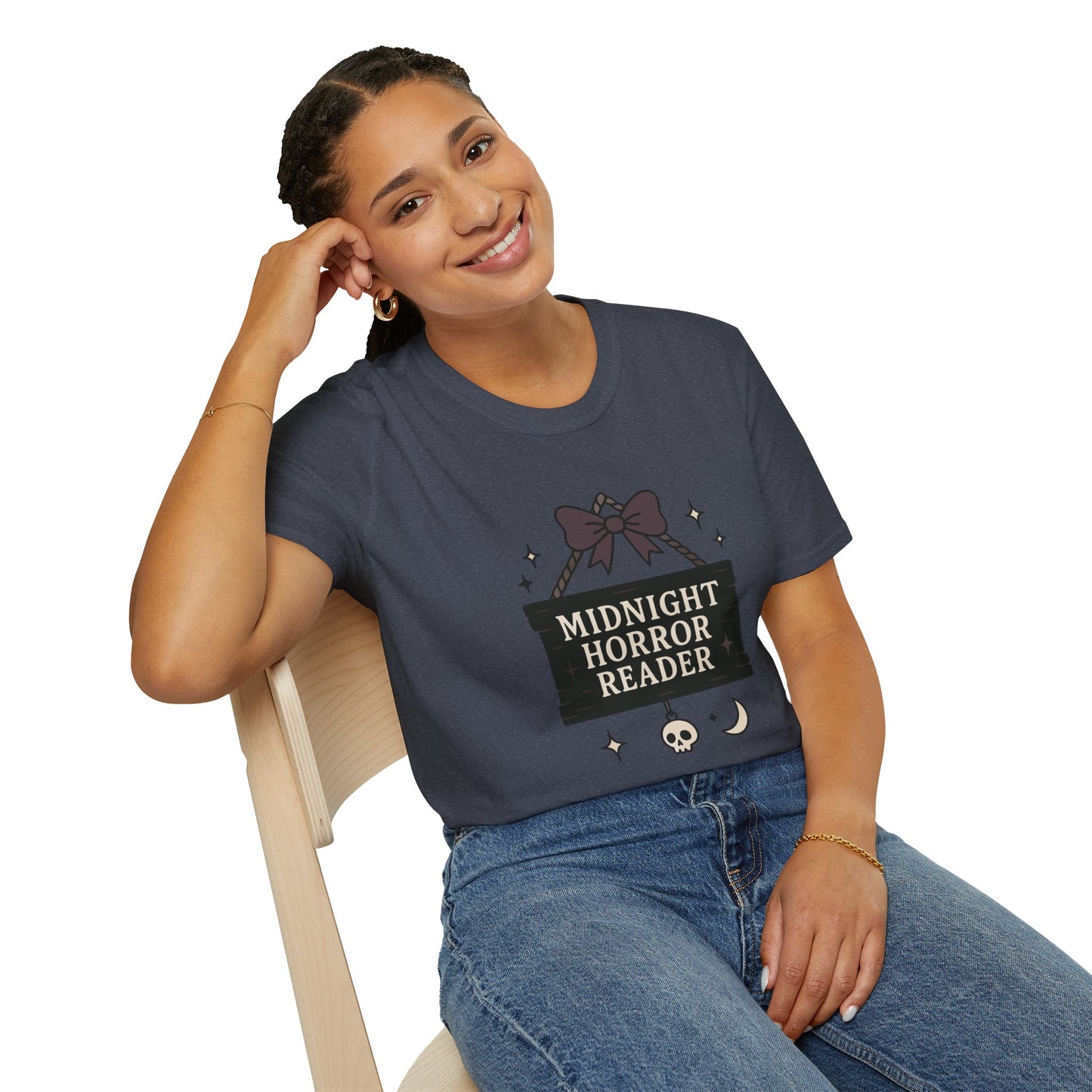 Lightweight Fabric - "Midnight Horror Reader" T-Shirt — Spooky Book Lover Graphic Tee