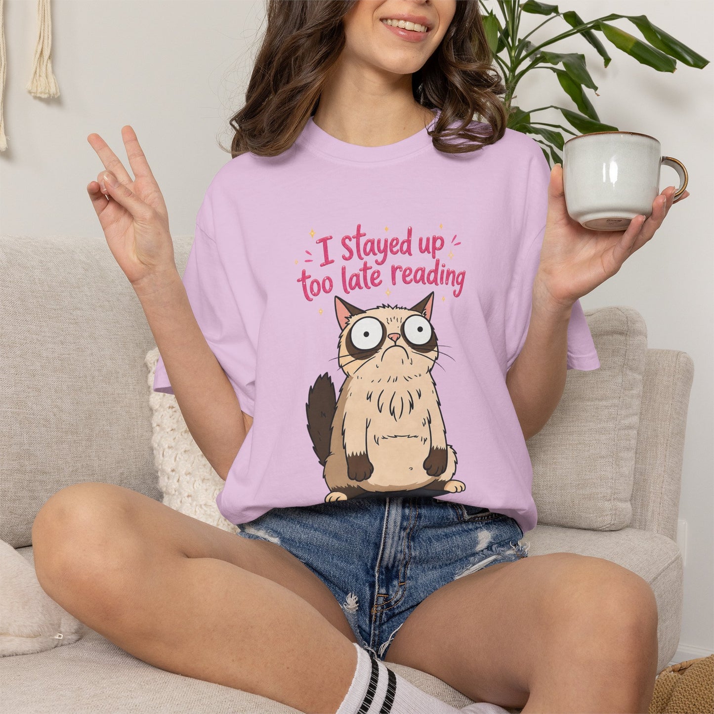 "I Stayed Up Too Late Reading" Cat T-Shirt — Cute Book Lover Graphic Tee