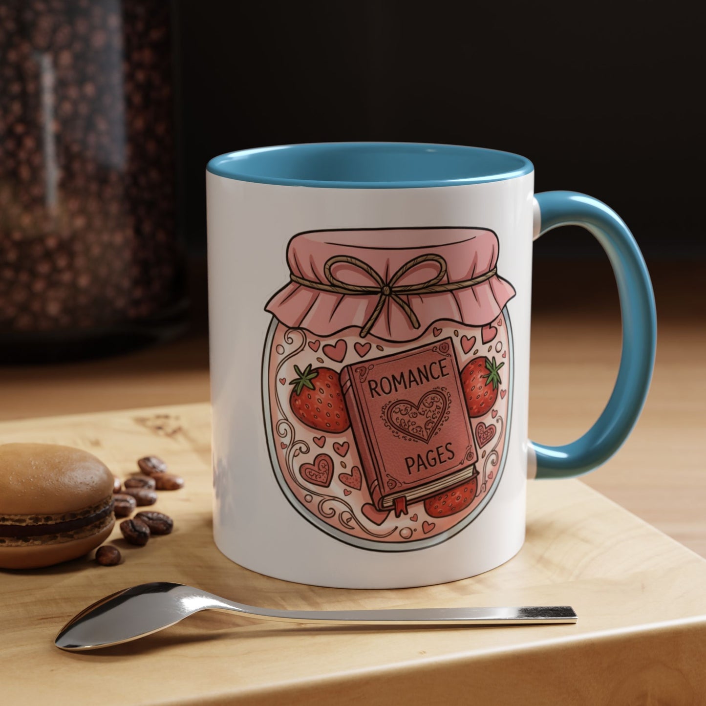 "Romance Pages" Jam Jar Coffee Mug — Cute Strawberry Jam Romance Readers Mug (11/15oz)
