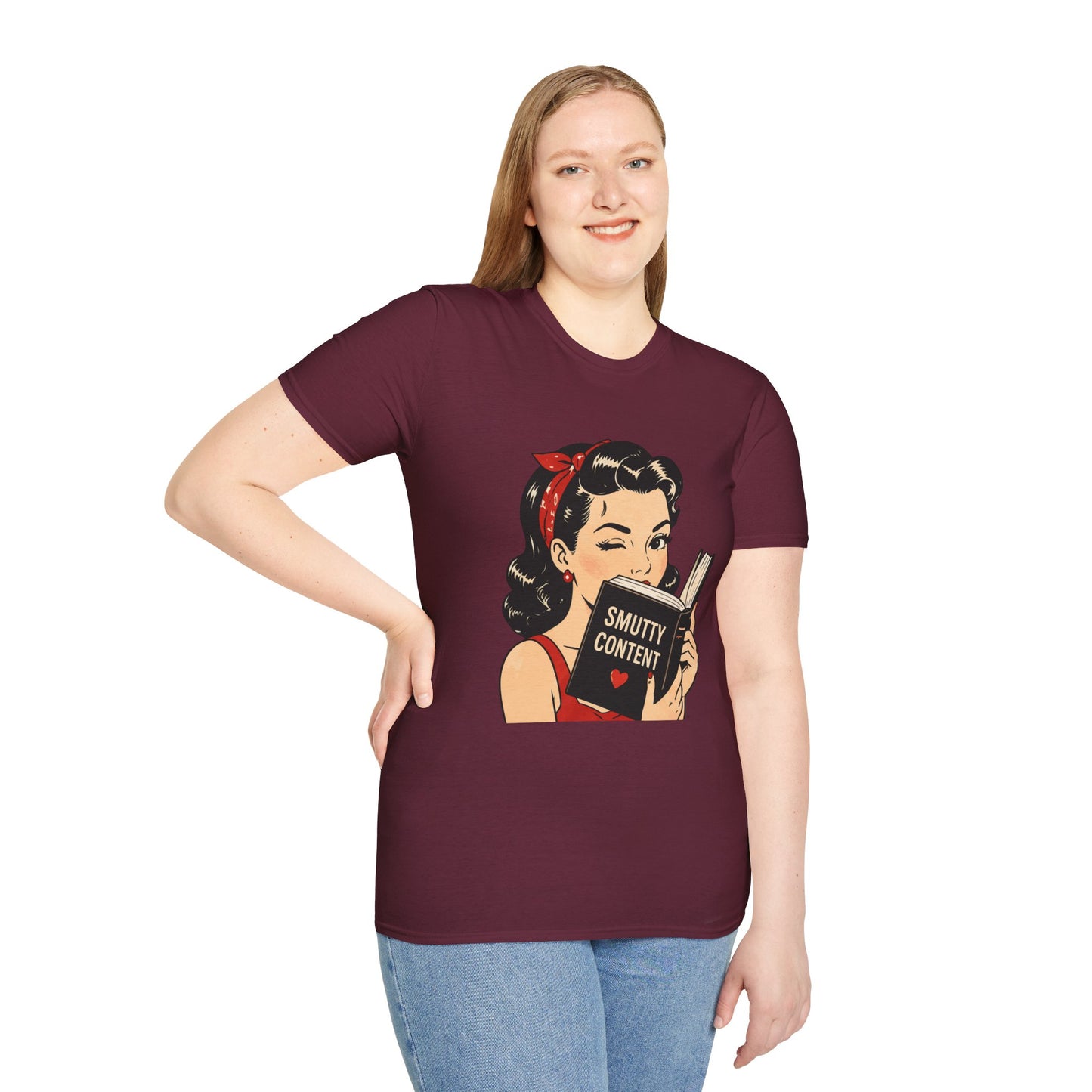 Lightweight Fabric - Vintage Pin-up Reading Tee — "Smutty Content" Graphic T-Shirt