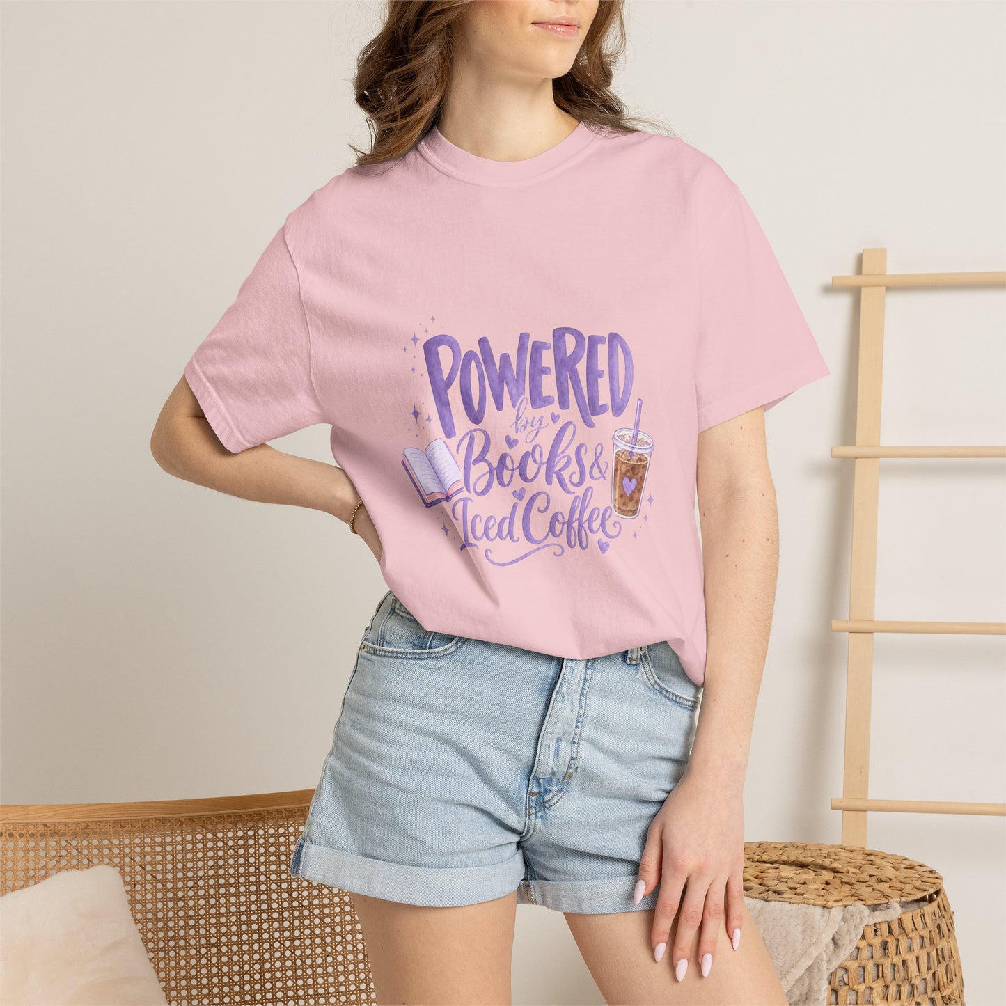 Book Lover T‑Shirt — "Powered by Books & Iced Coffee" Graphic Tee