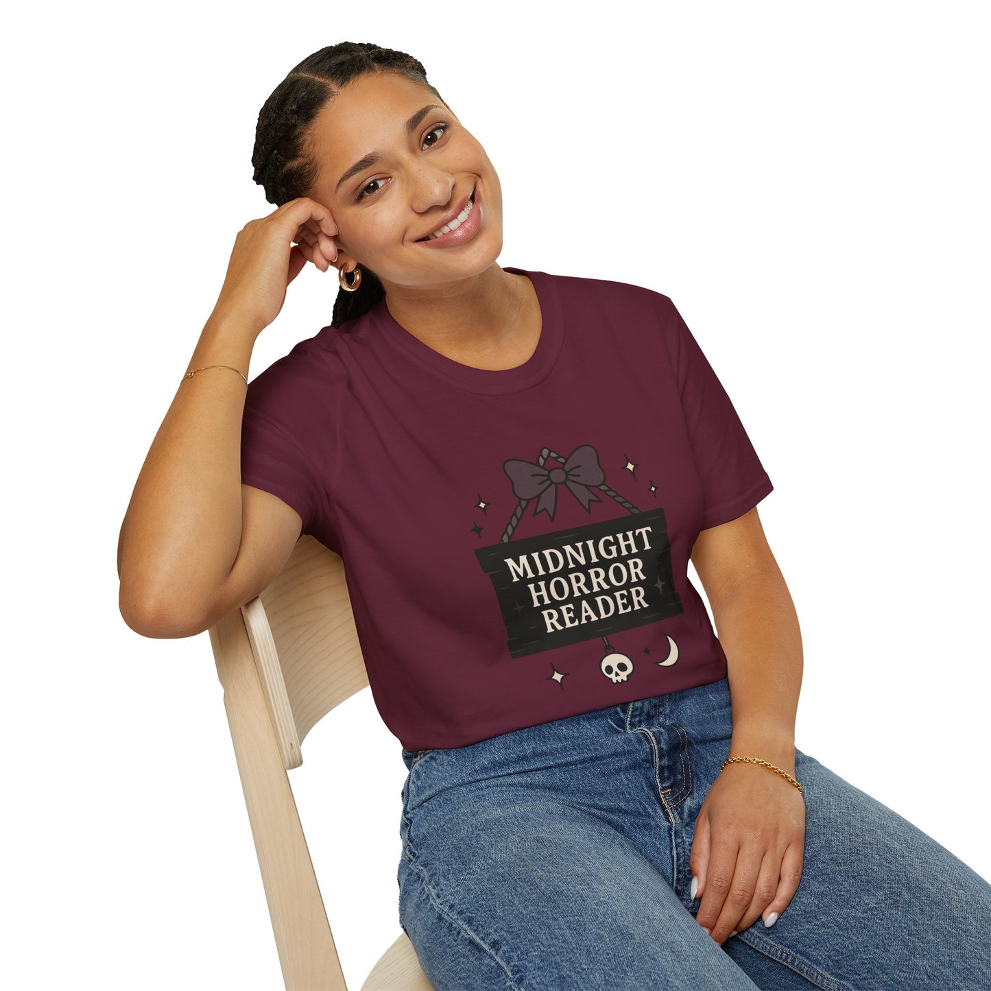 Lightweight Fabric - "Midnight Horror Reader" T-Shirt — Spooky Book Lover Graphic Tee