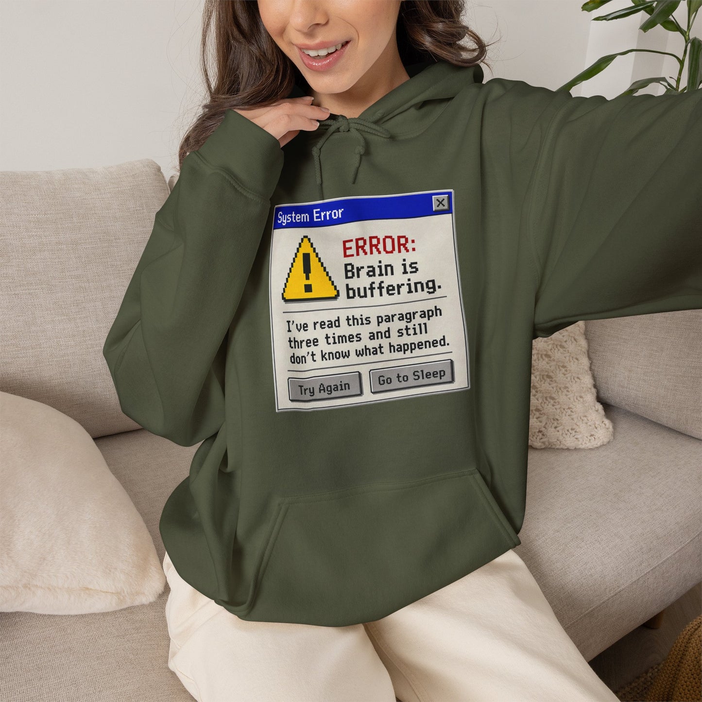 Neurospicy "ERROR: Brain is buffering" Retro Computer Alert Graphic Hoodie