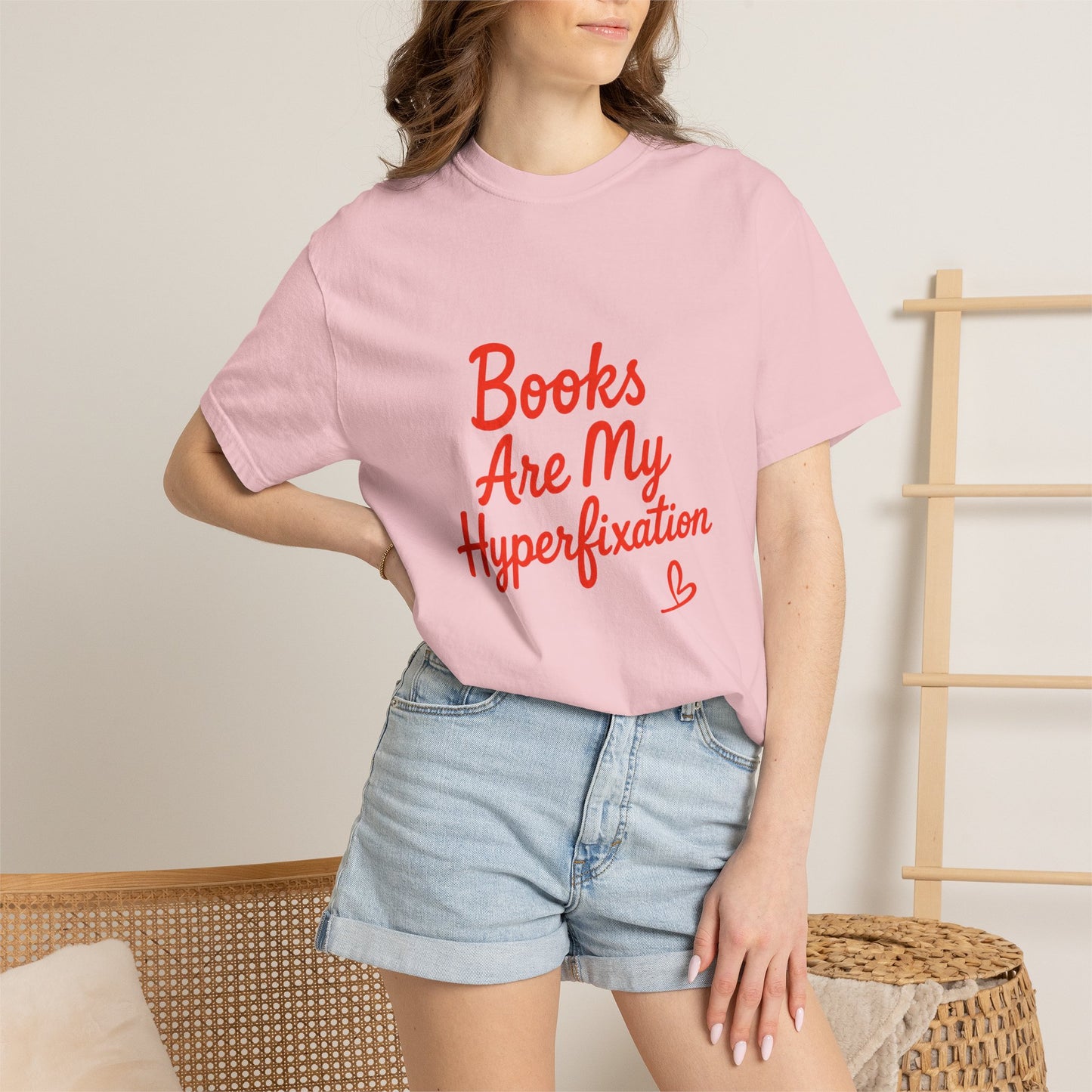 Books Are My Hyperfixation T-Shirt — Cute Red Script Reading Tee for Book Lovers