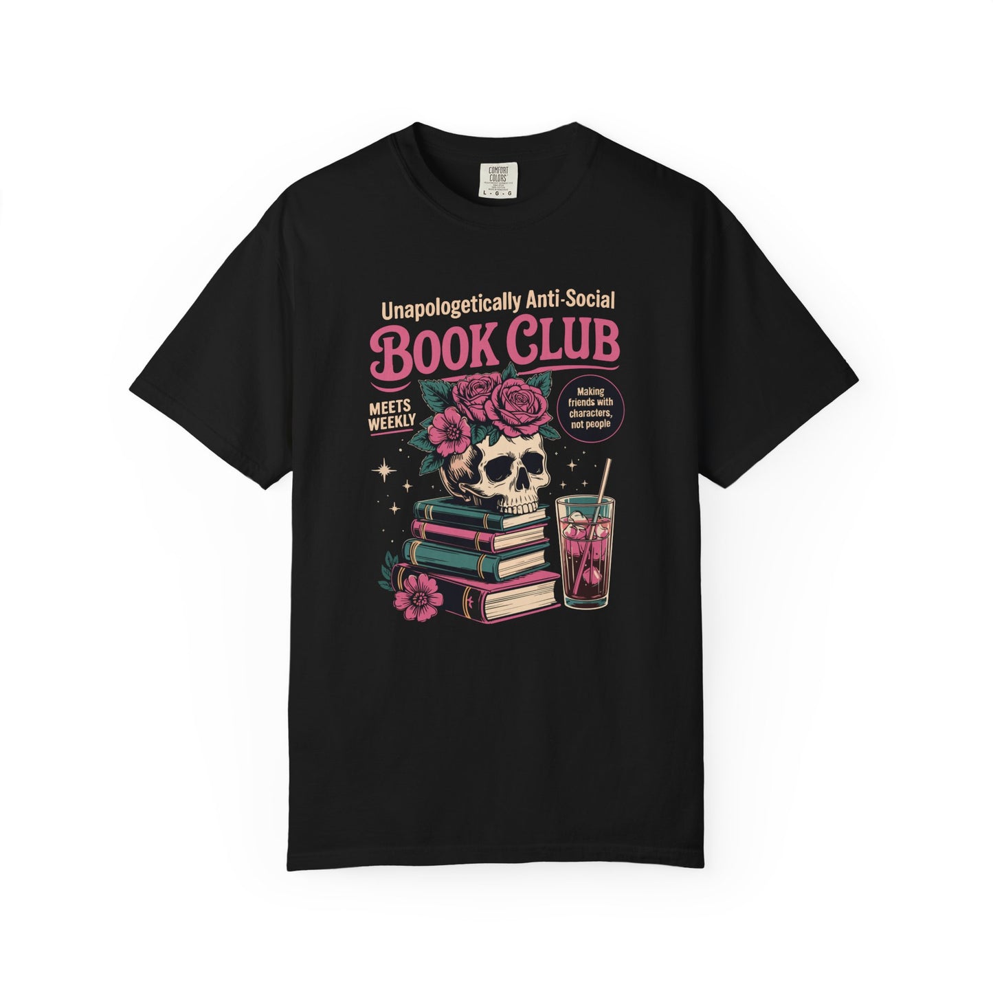 "Unapologetically Anti-Social Book Club" T-Shirt — Skull & Books Graphic Tee for Avid Readers